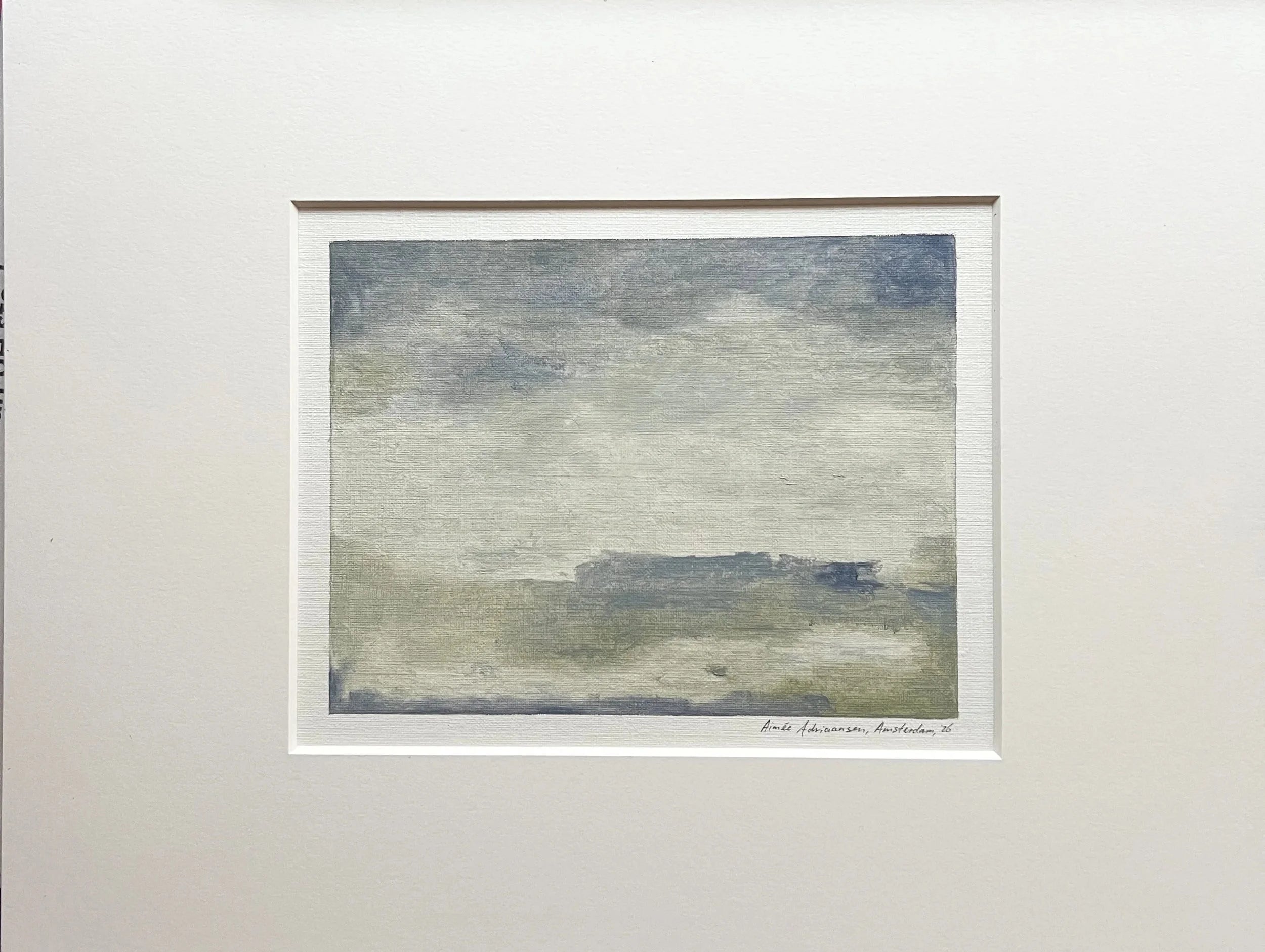 Oil Painting on Paper - 27, (2026) — side angle showing muted blue tones
