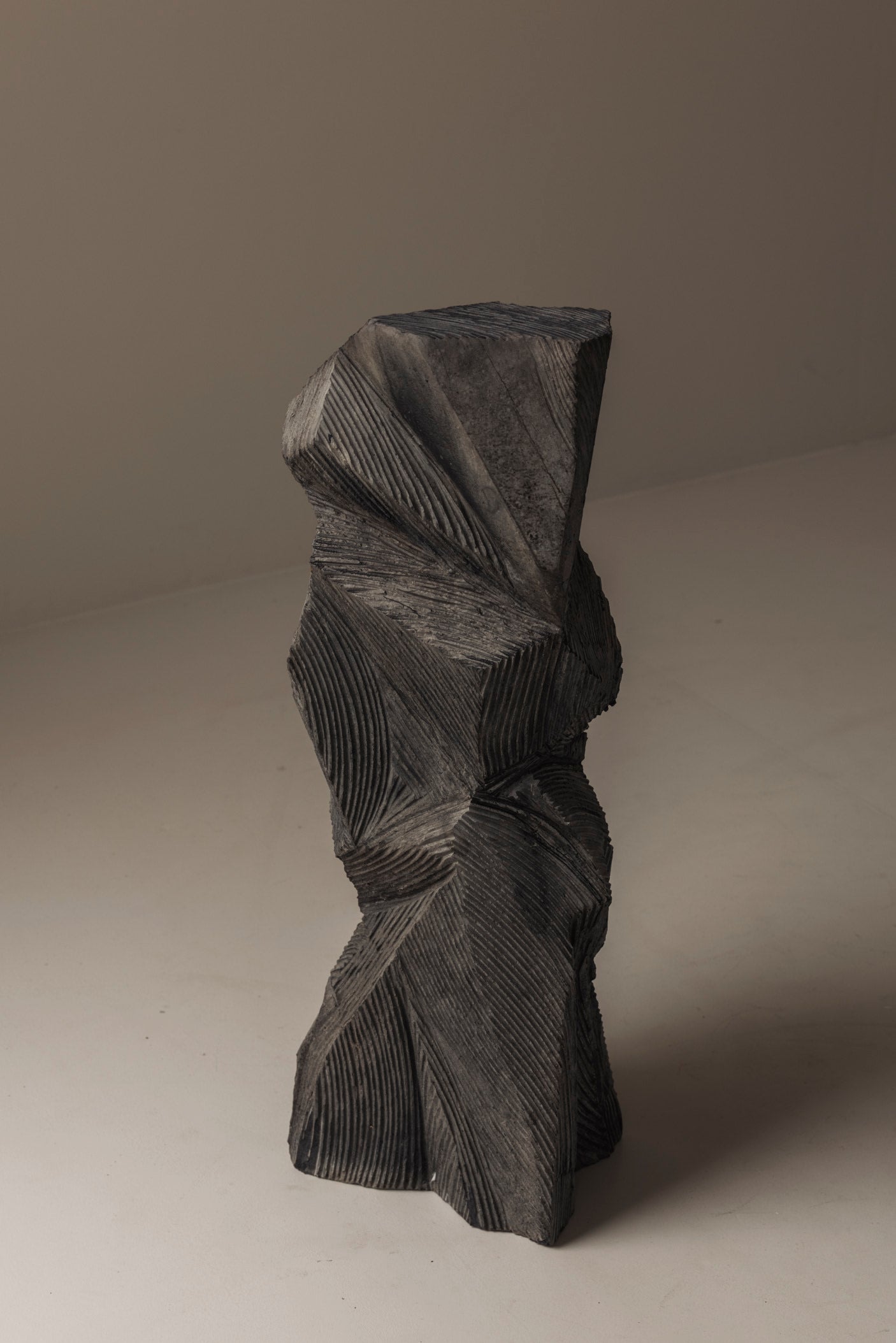 Monumental Abstract Sculptures by Marc Verdoodt, Belgium 1980s — angled view showing textured dark surface