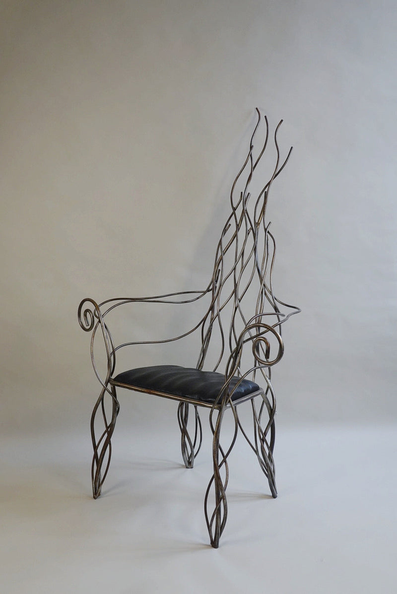 Iron High Back Chair in the manner of André Dubreuil c.1990's by Myakin | The Oblist