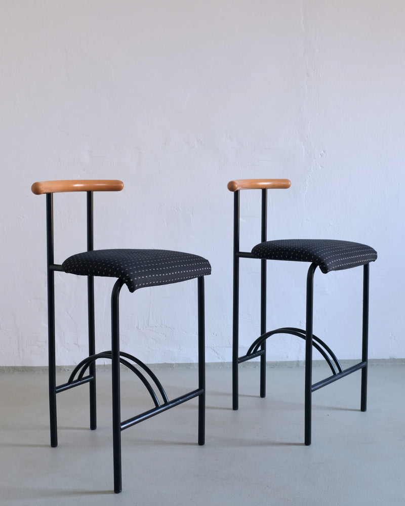 2 Postmodern Tubular Steel Bar Stools | Rodney Kinsman Style | 1980s — alternate view