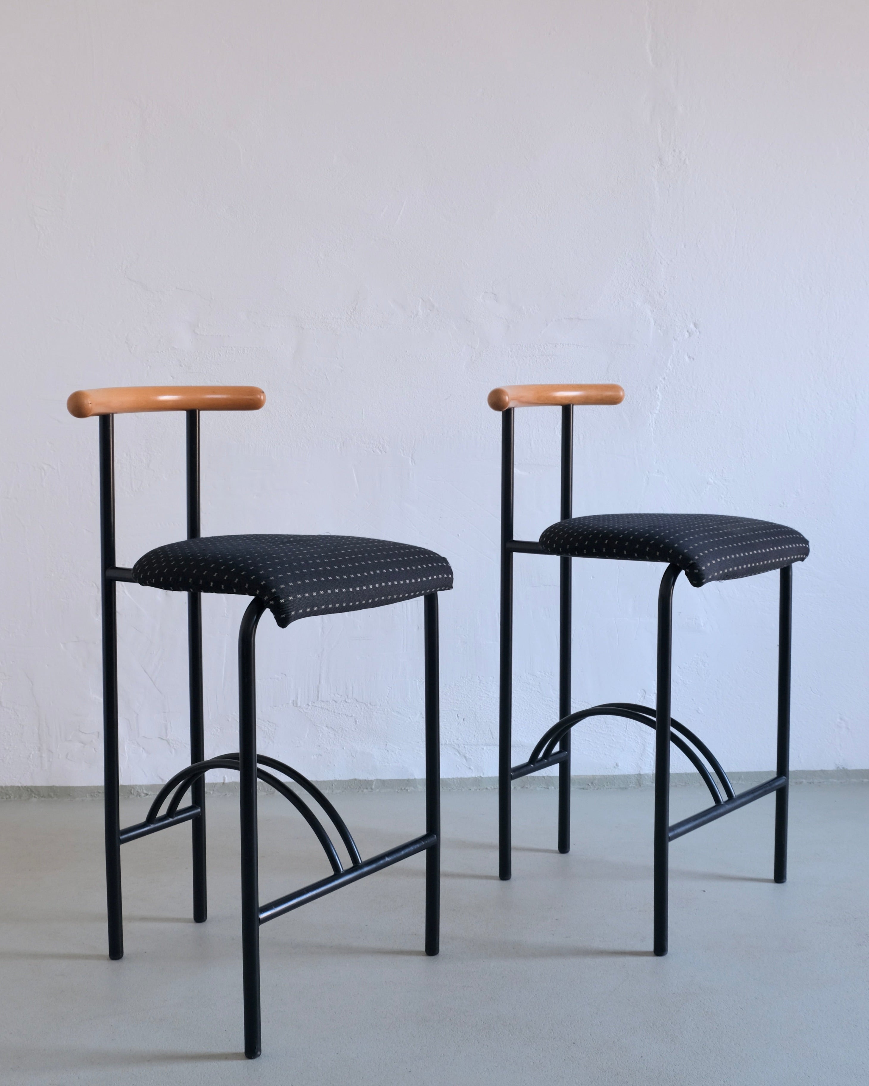 2 Postmodern Tubular Steel Bar Stools | Rodney Kinsman Style | 1980s — alternate view