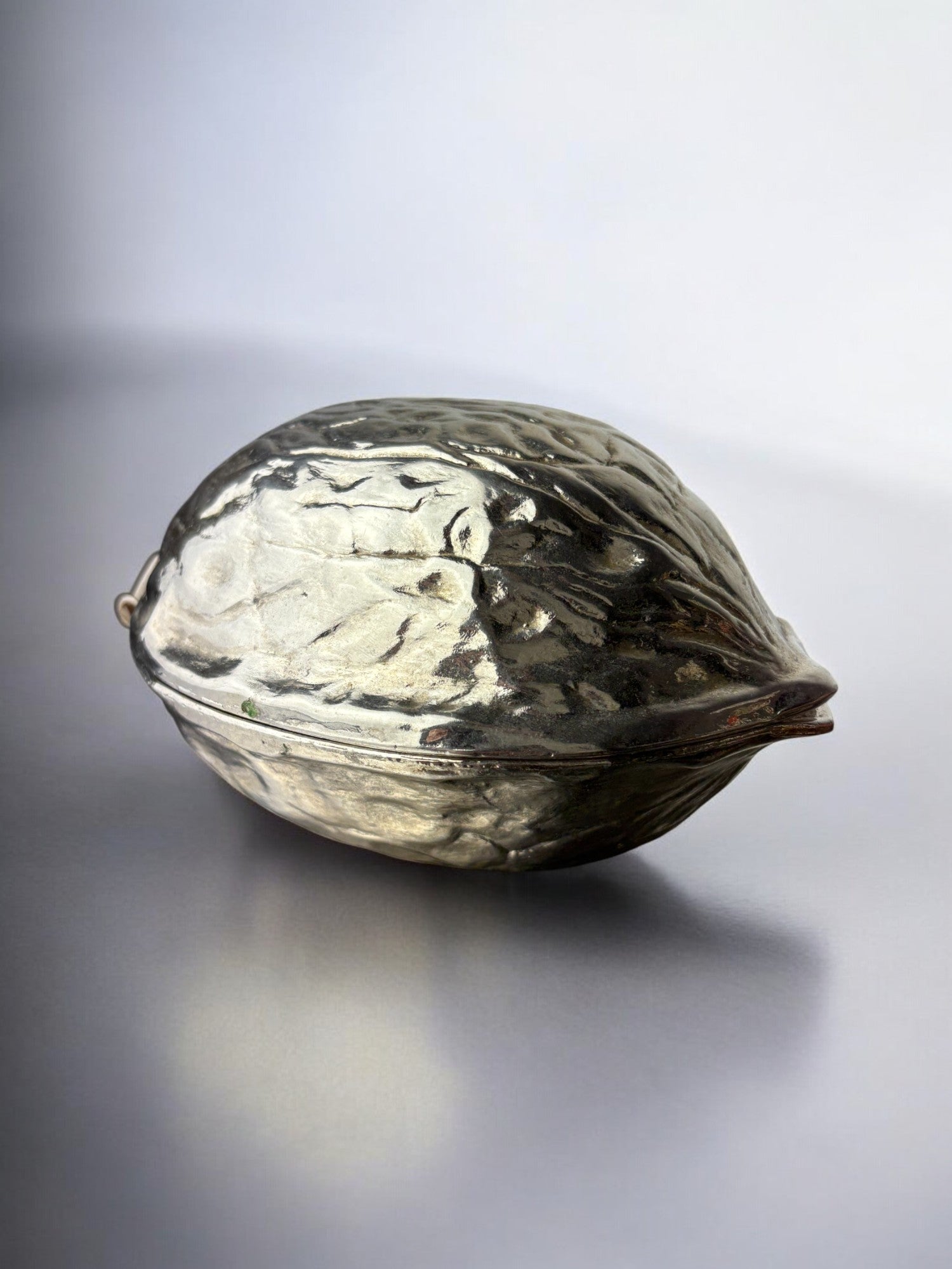Silver plated Walnut Shaped Nut Cracker, Italy 1970’s — side angle