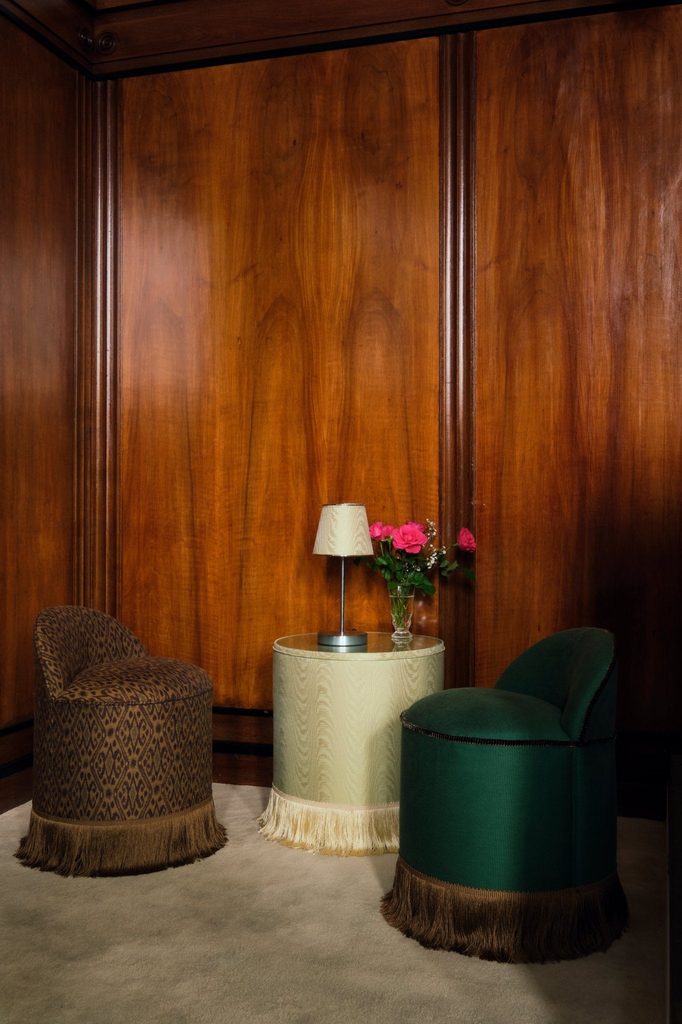 INFERI STOOL - CC'S REPP — side angle in a wood-paneled room