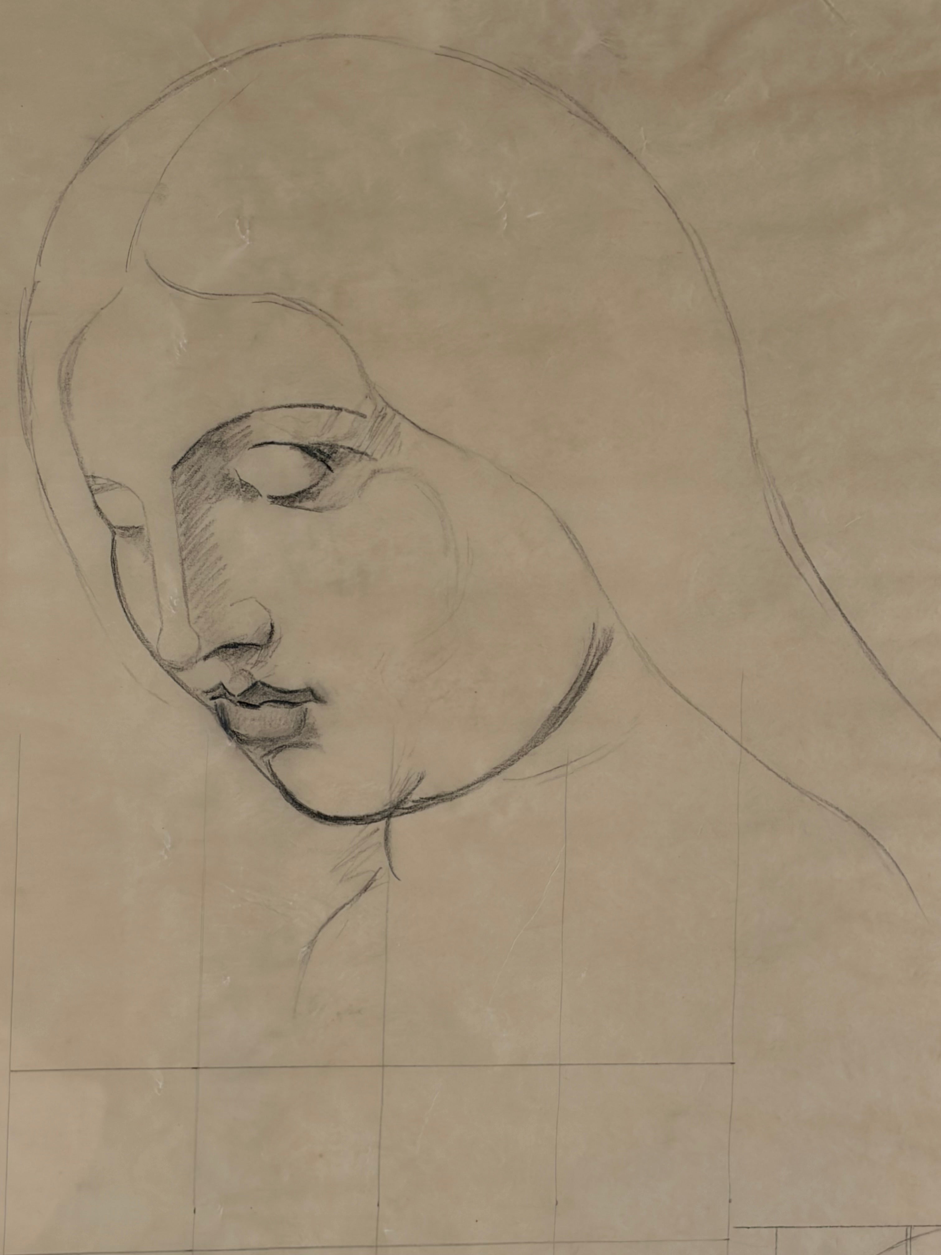 Large Preparatory Study of Two Heads, Emile Courtin (1923–1997), France, late 40s.  — detail view