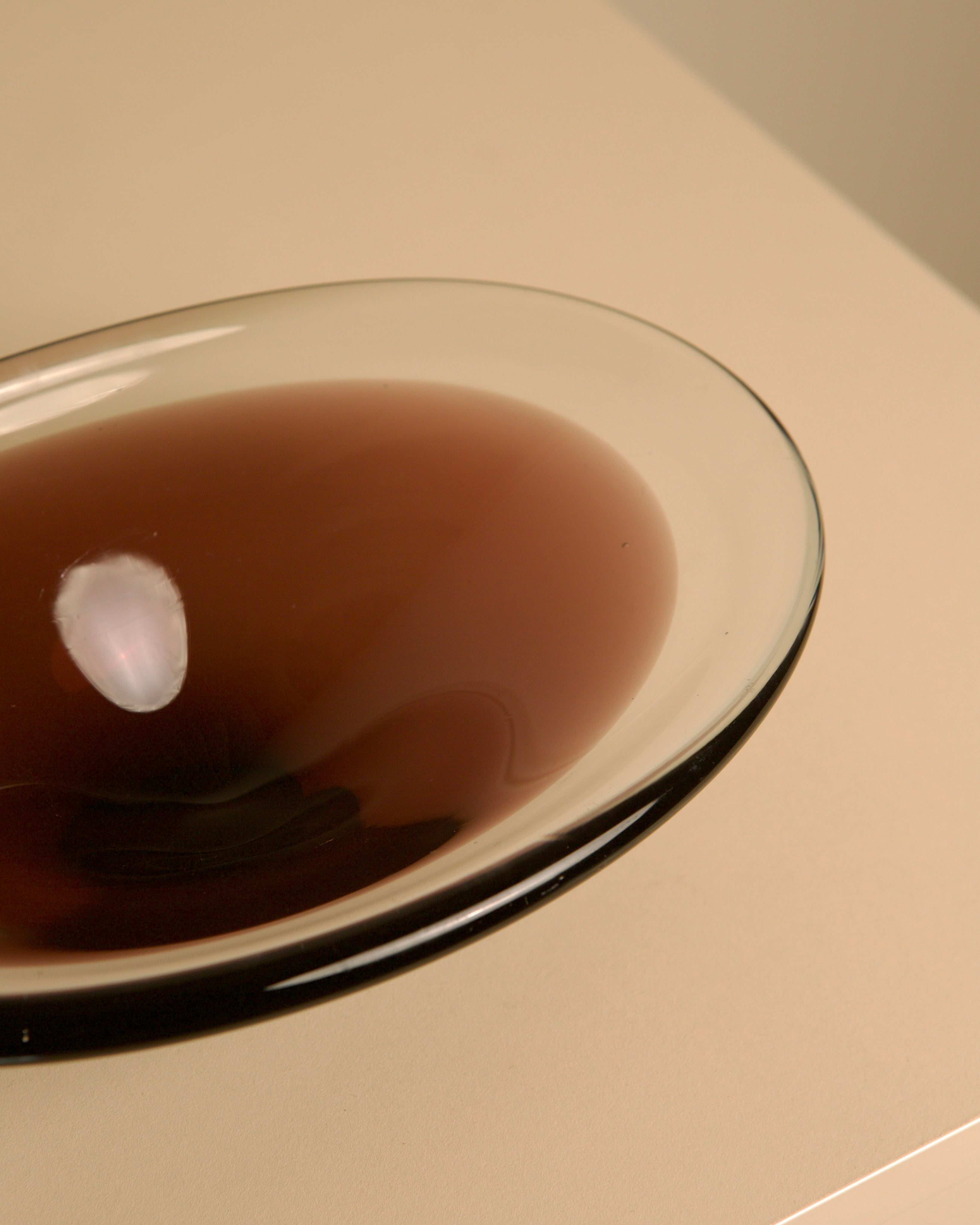 80s Murano glass burgundy oval trinket dish — side angle