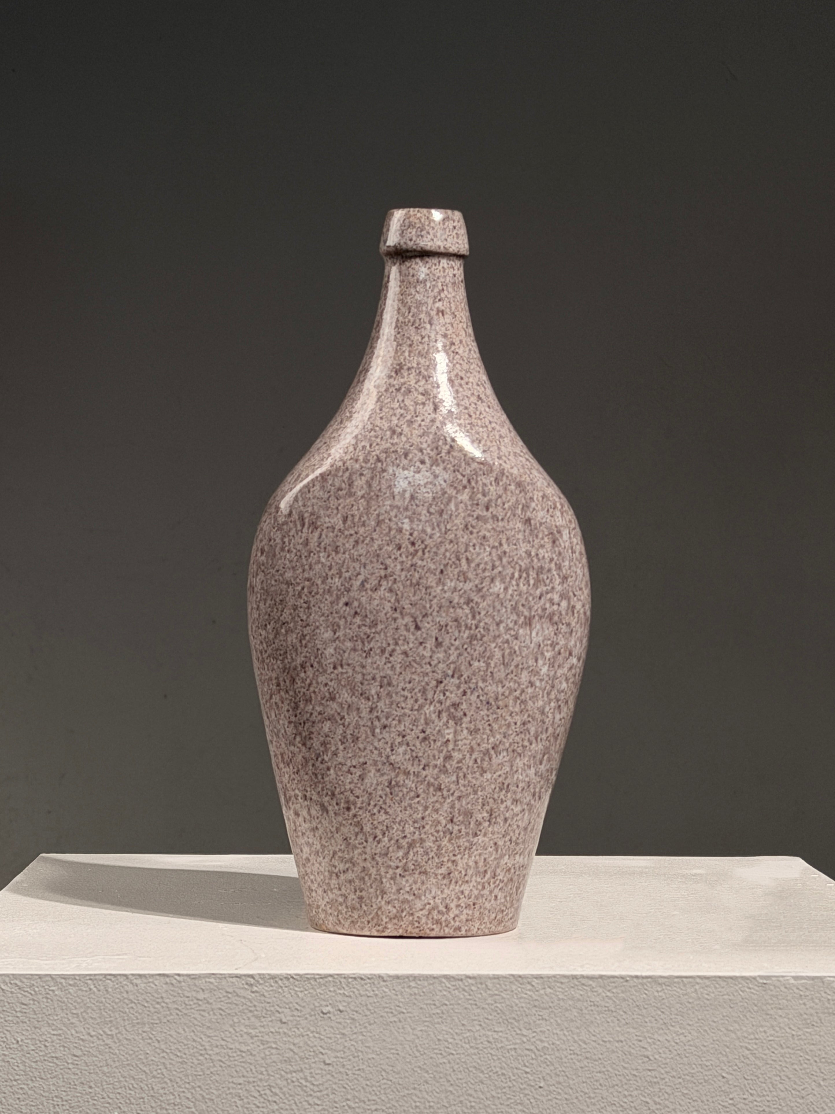 Ceramic Bottle by Accolay, France, circa 1970 | The Oblist — speckled pink finish