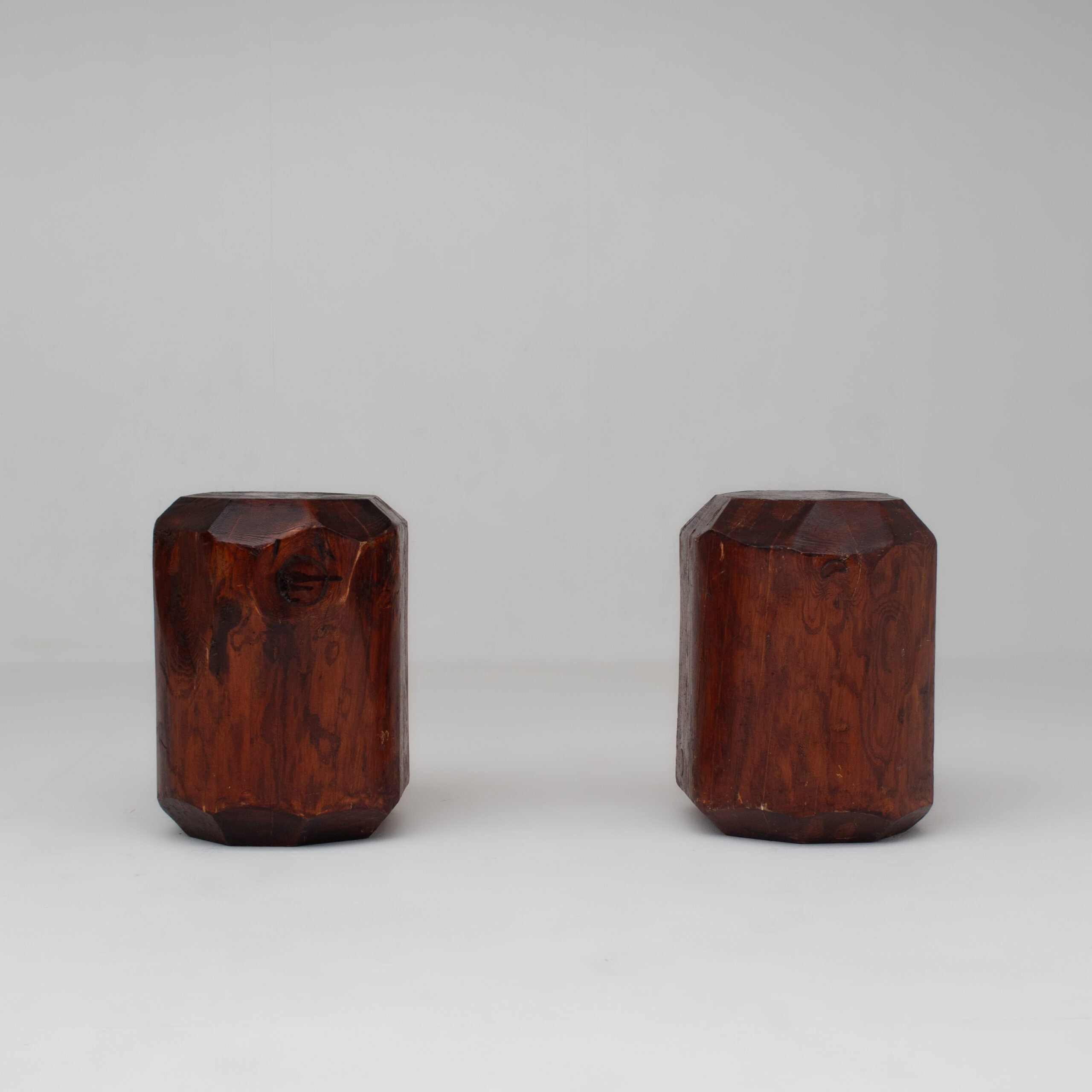 Sculptural Solid Wood Stools – Pair of Two Primitive Blocks — in context