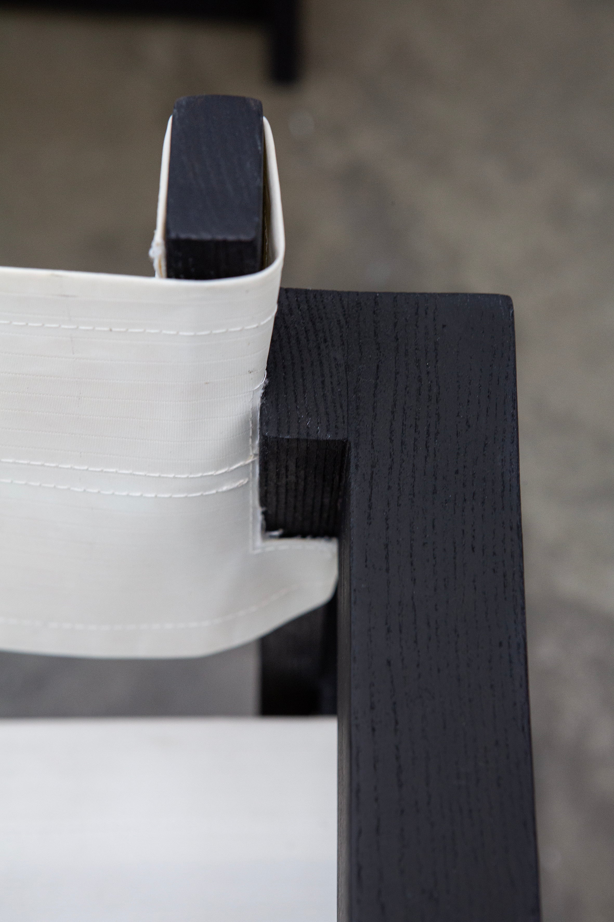Modernist Dutch Chair after Gerrit Rietveld (1-6) — close-up of black wooden frame detail