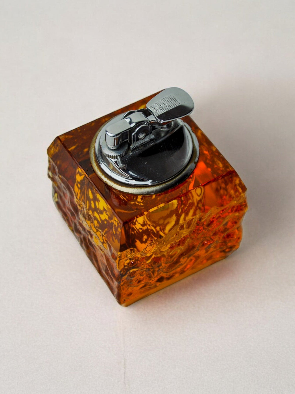 Orange ice lighter by Antonio Imperatore, murano glass, Italy, 1970 — lifestyle setting