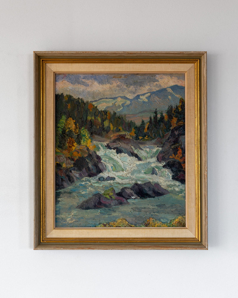 Vintage Nordic Landscape Painting by Spigel | The Oblist — framed oil on canvas, earthy colors