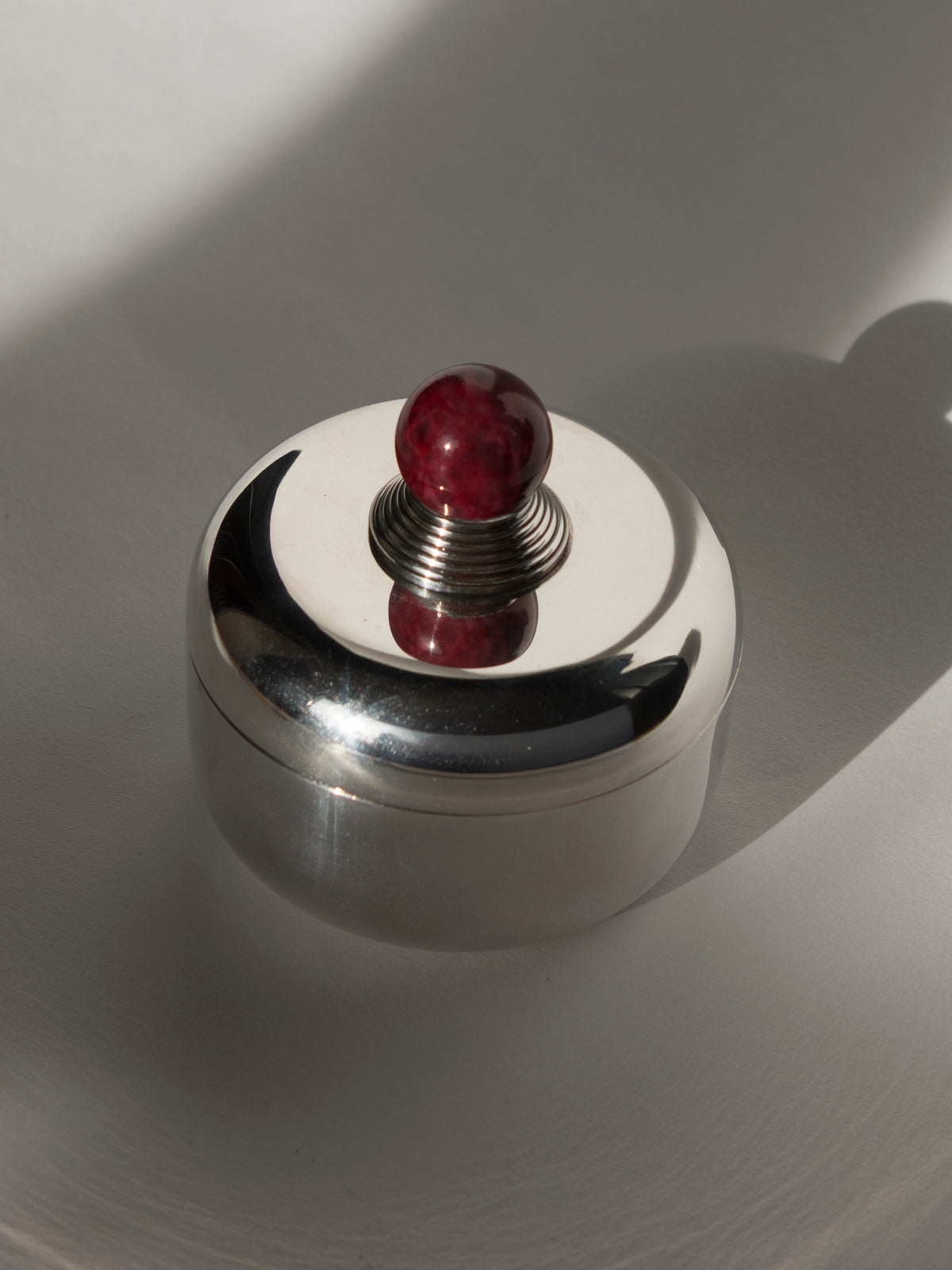 Puiforcat French Art Deco Box with Ruby Red Lacquer Finial by Trove Paris | The Oblist