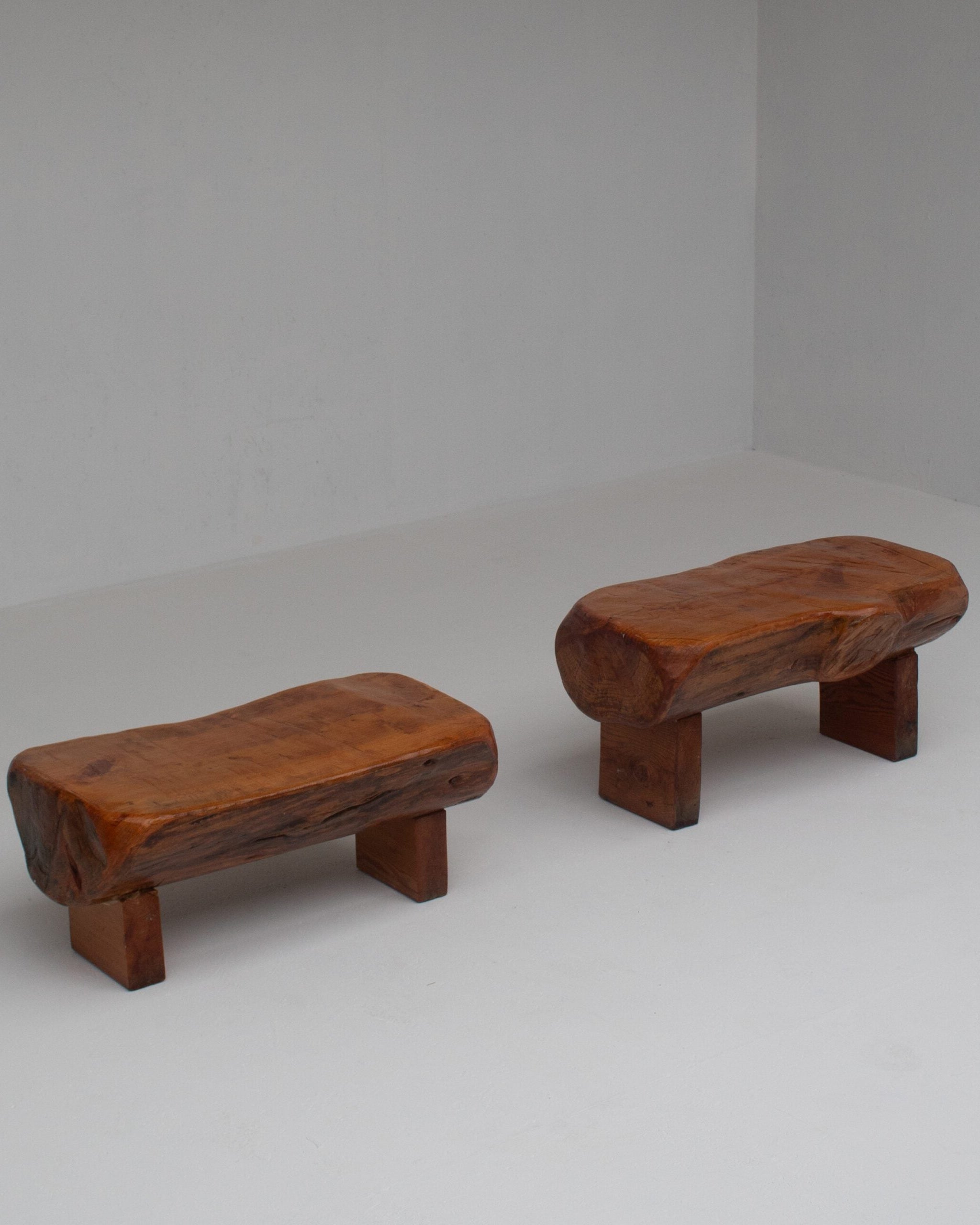 Pair of Rustic Wooden Sculptural Benches in Solid Wood by Malata Antwerp | The Oblist — handcrafted solid wood design