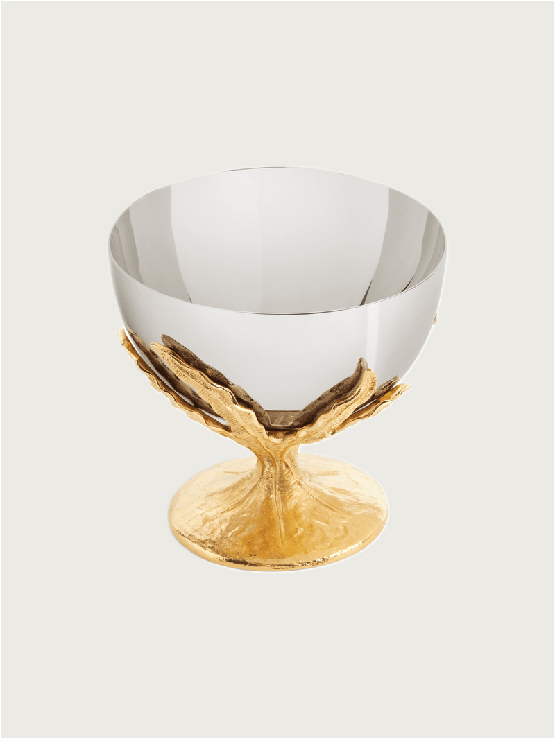 Fern Bowl - Small — close-up of polished silver bowl with gold base