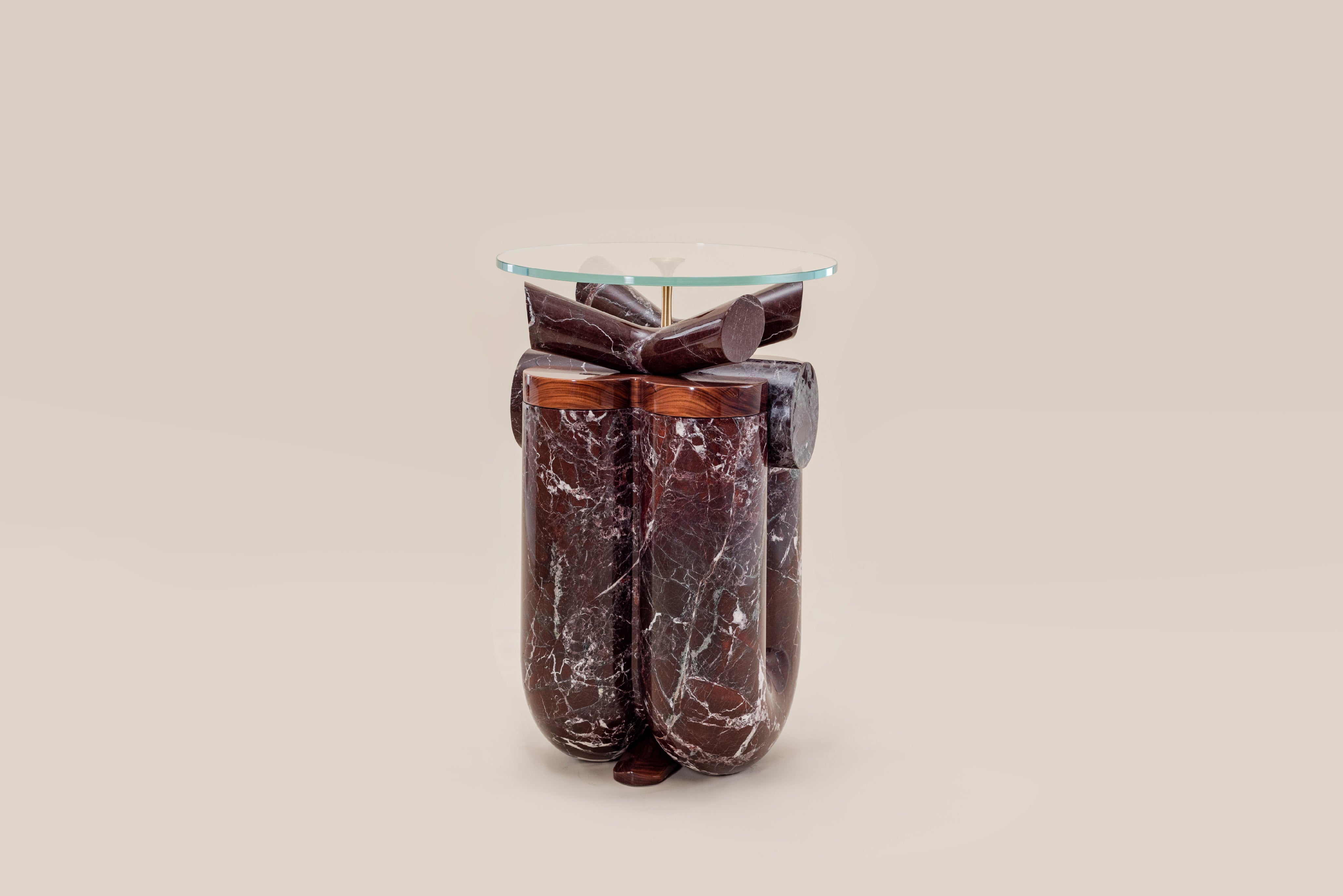 Ceti Side table — angled view highlighting marble base and glass top