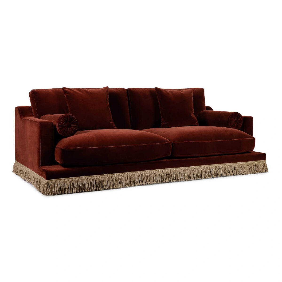 Orlando Sofa 230 cm - Velvet Sangria & Beige Houlès Fringe — lifestyle setting