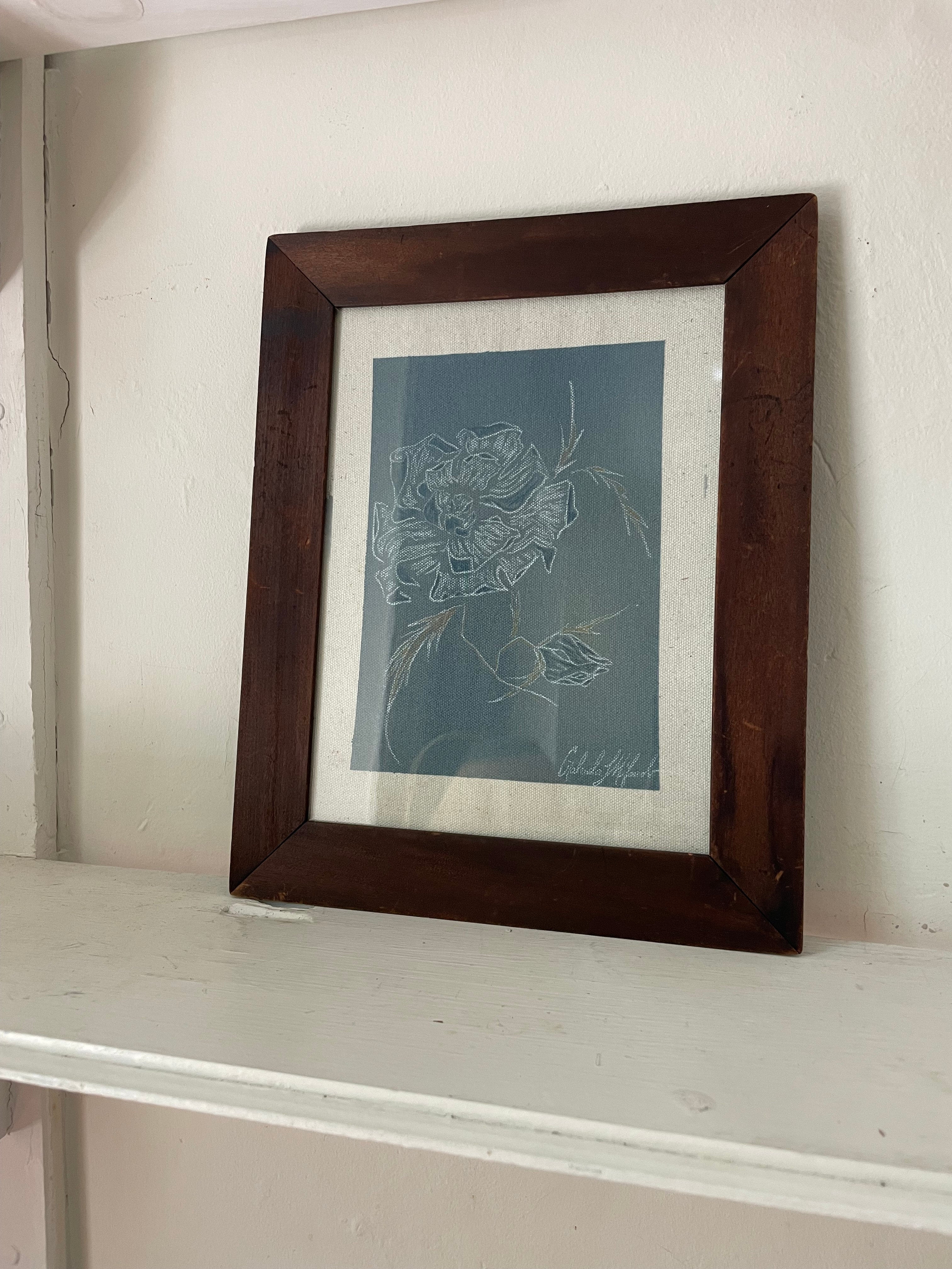 Dusty Blue Peony Original Painting — close-up