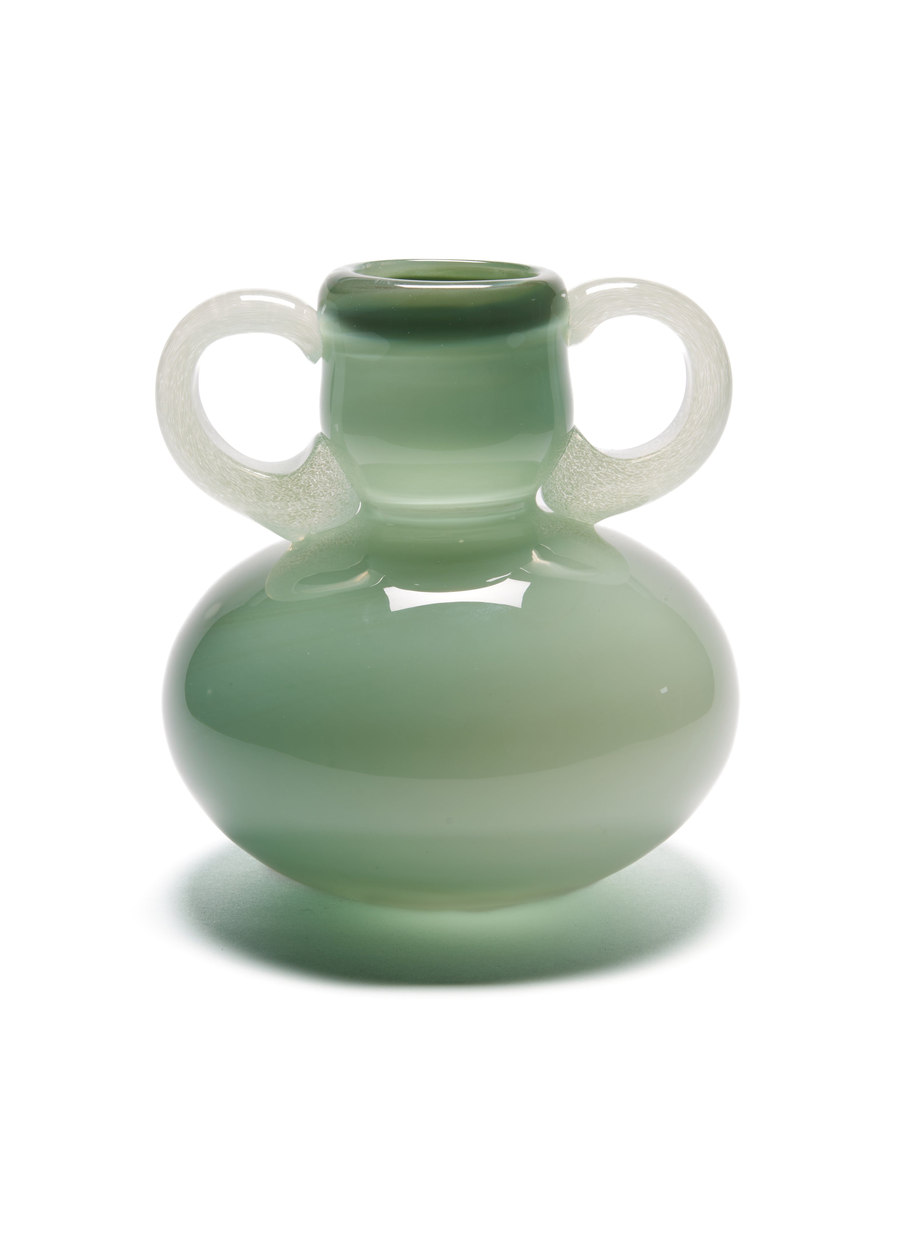 The Vase 03 — top view of green glass with two handles