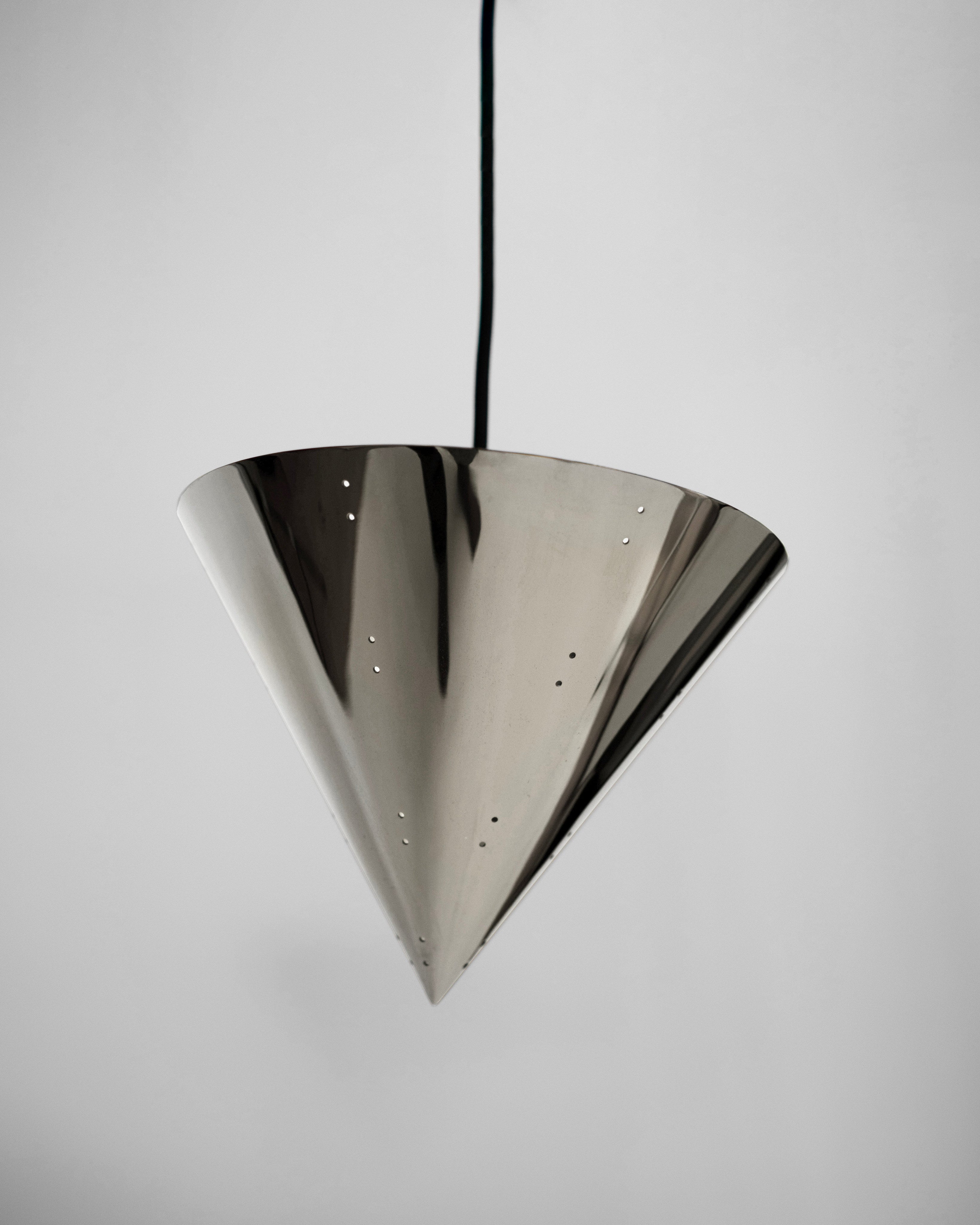 October Ceiling Lamp - Polished Steel — side angle showing reflective surface