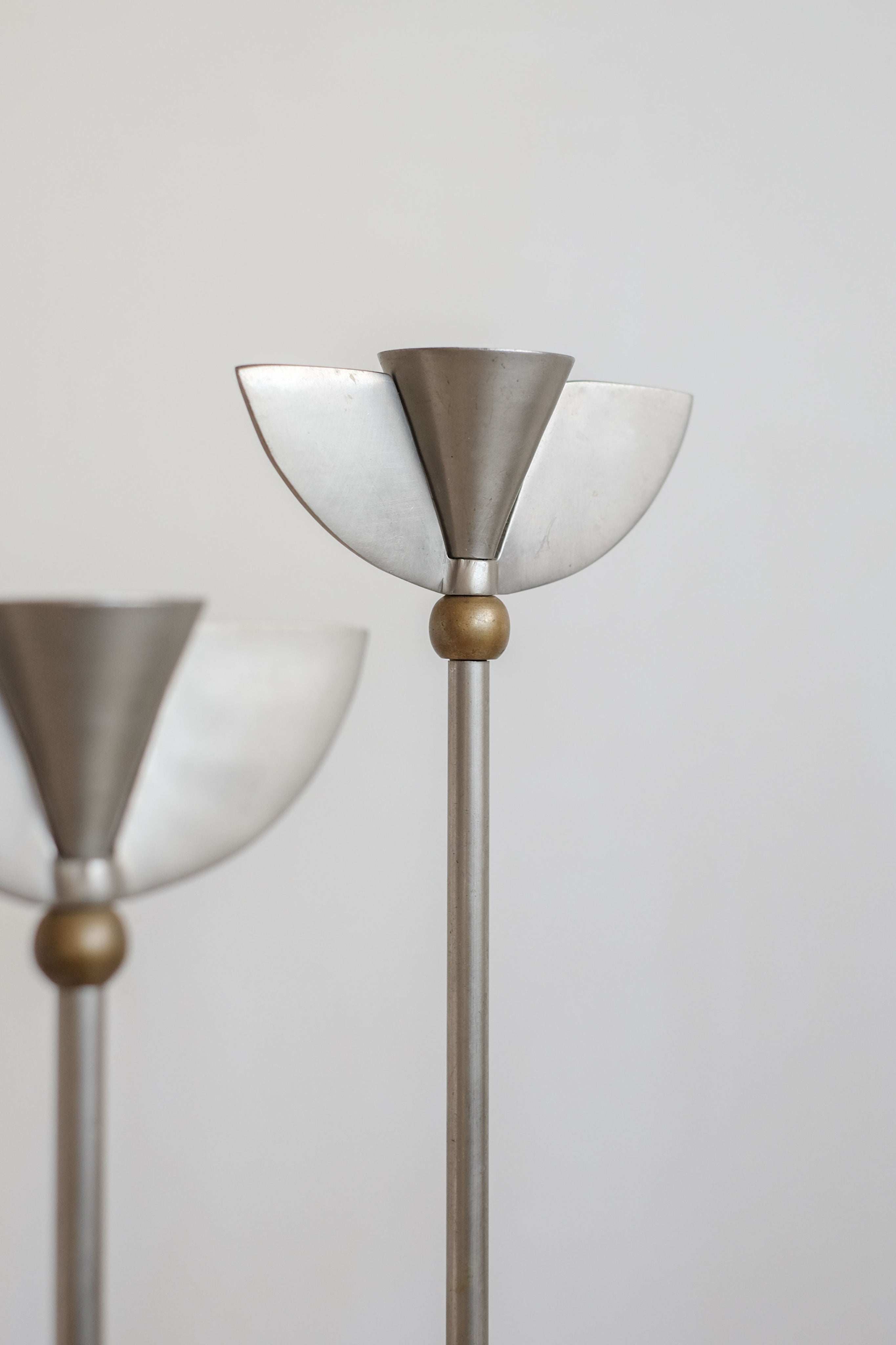 Set of 2 Memphis Candleholders — top view of metal design with gold accents