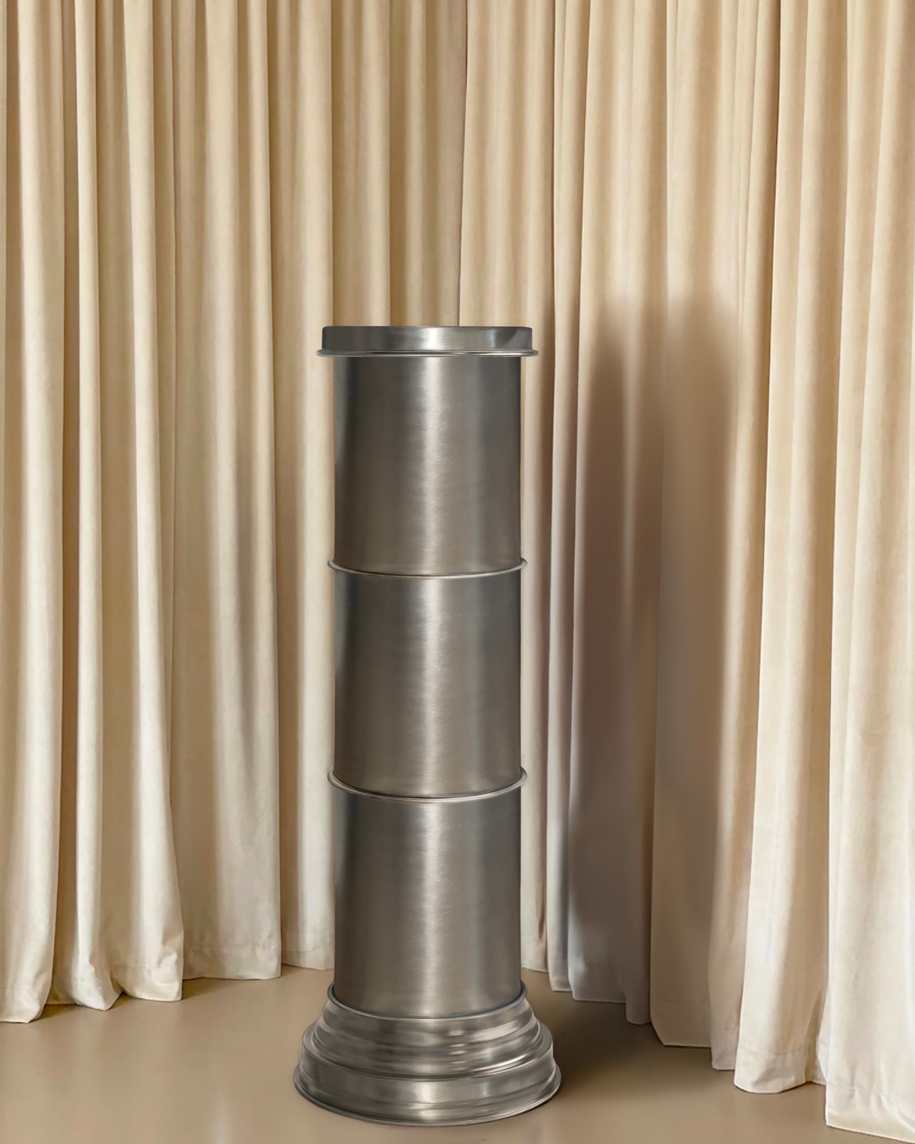 Contemporary End Tables in Metal - Brushed Aluminum Columns Collection — detail view
