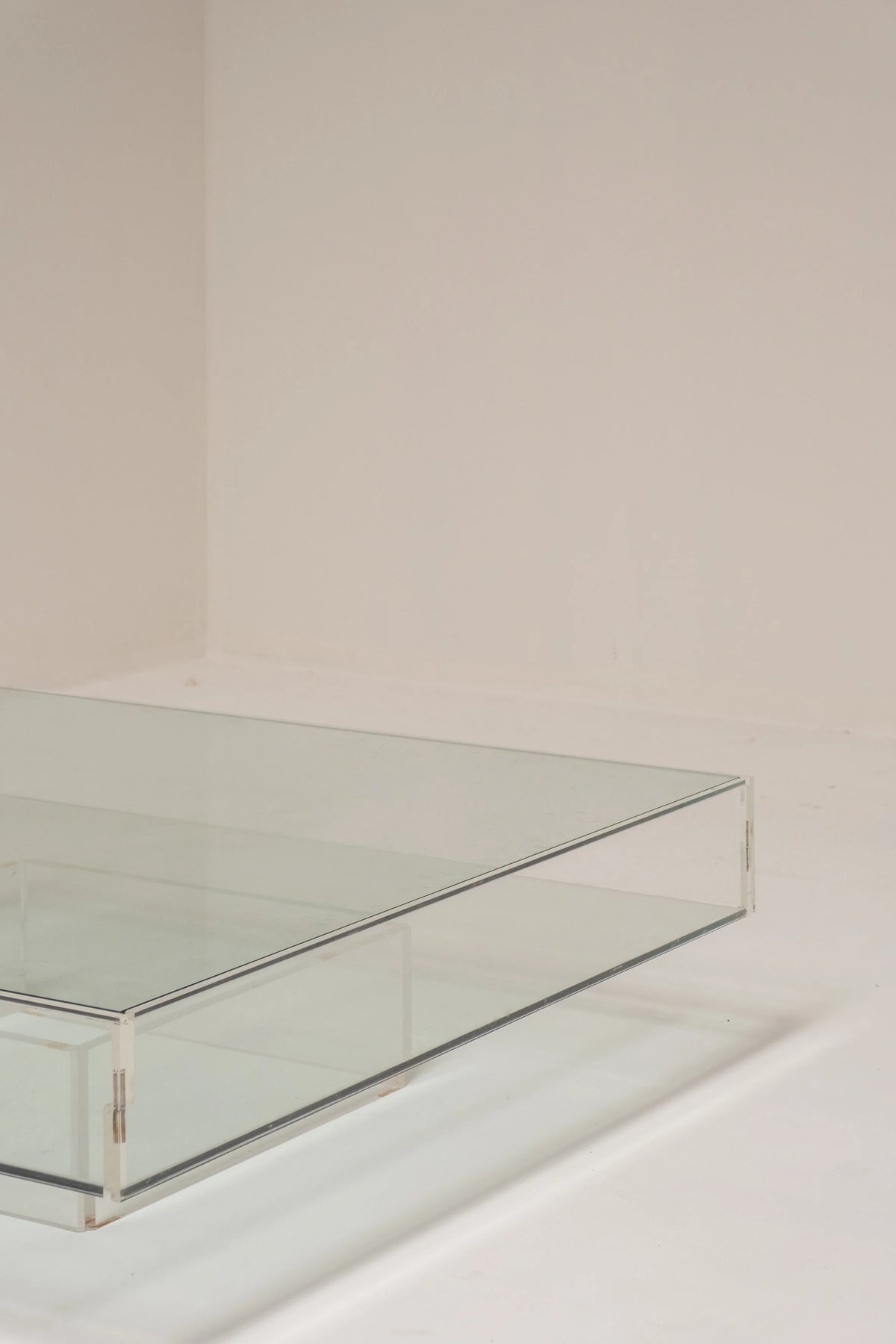 Glass and Plexiglass Display Coffee Table, 1970s — detail view