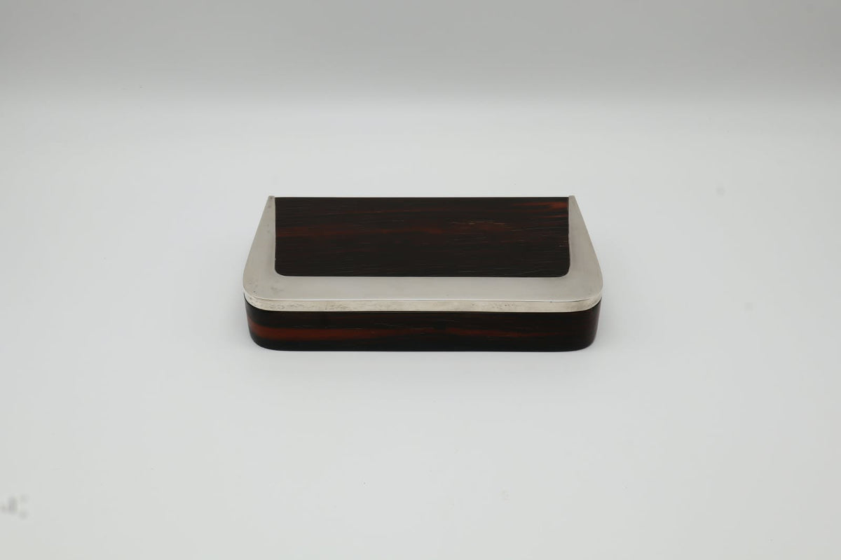 Rare Art Deco Bauhaus Box in Rosewood and Sterling Silver – France, c. 1930 — side angle