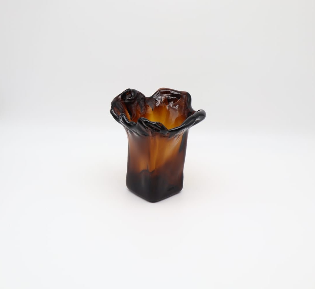 Mid-Century Hand-Blown Amber Glass Handkerchief Vase – 1960s/1970s by Forma Finds | The Oblist