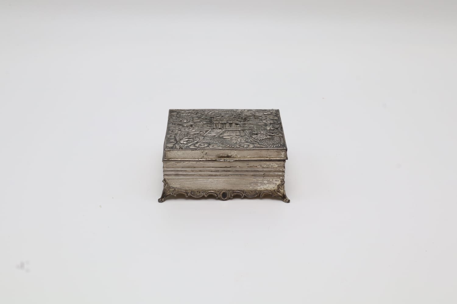 Mid-Century Repoussé Footed Box – Japan, 1945–1952 — side angle