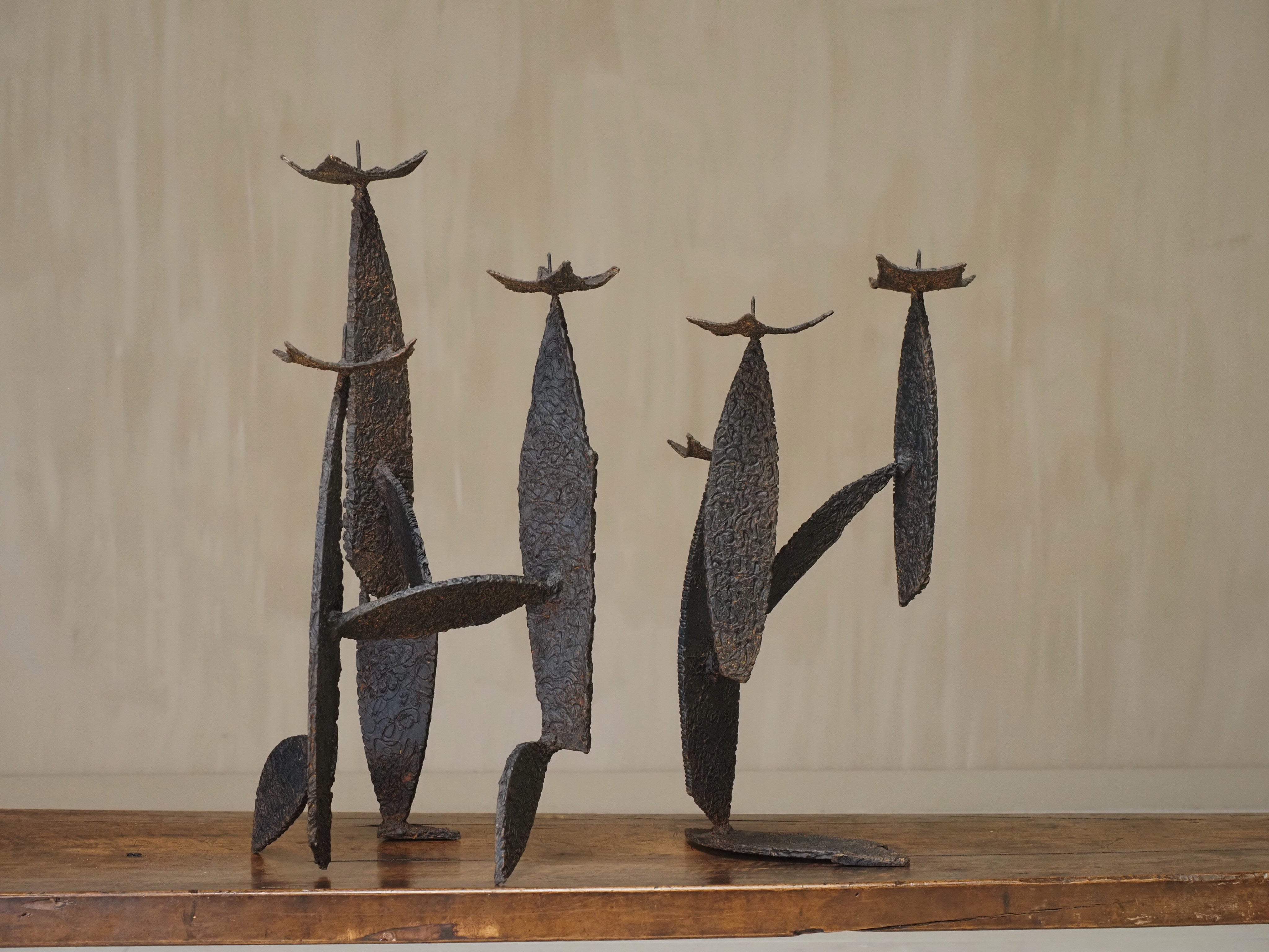 Pair of Sculptural Brutalist Candle Holders — alternate view