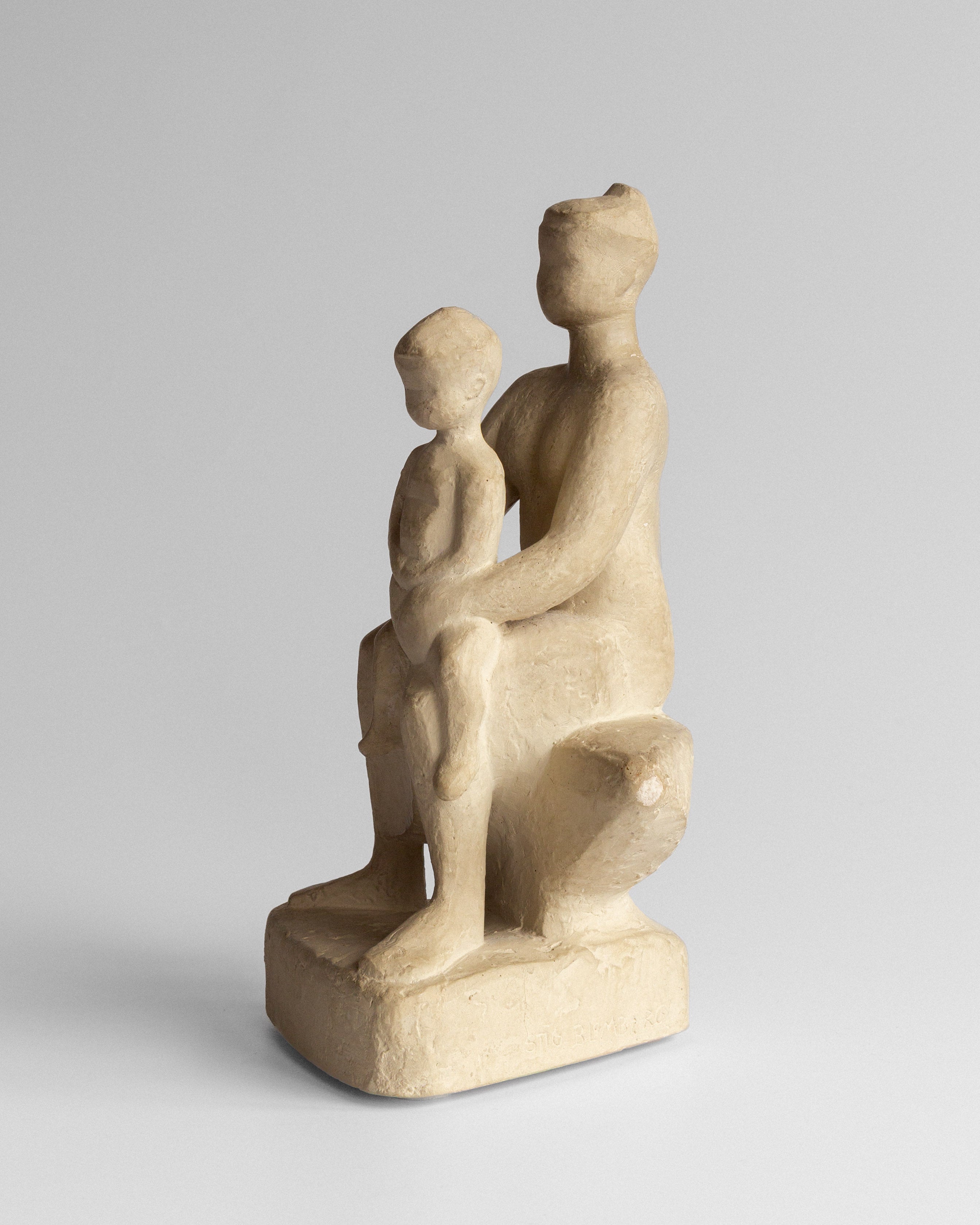 Mother & Child Plaster Sculpture by Stig Blomberg, 1950s — side angle showing textured plaster surface
