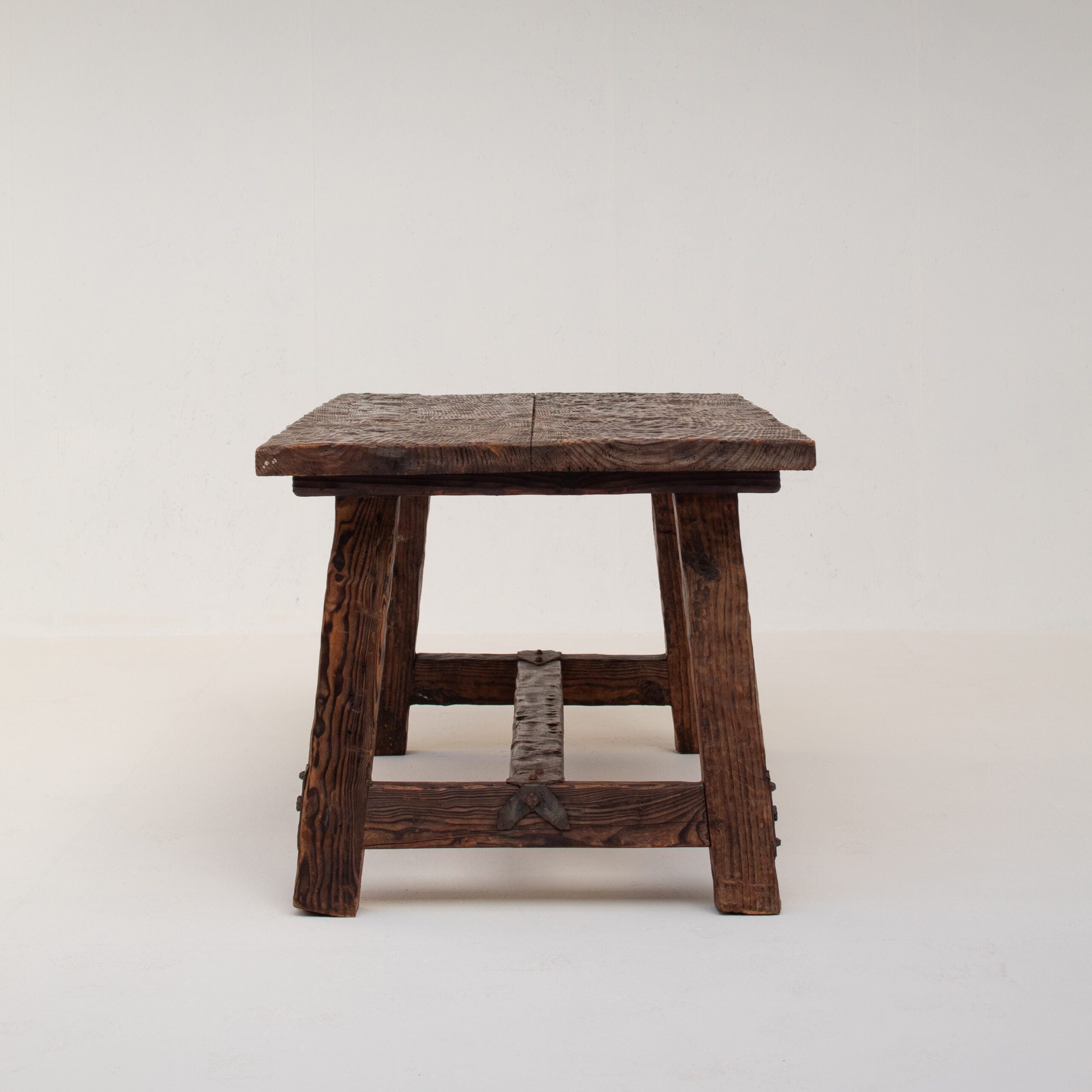 Brutalist Solid Wood Coffee Table — side view highlighting textured wood grain