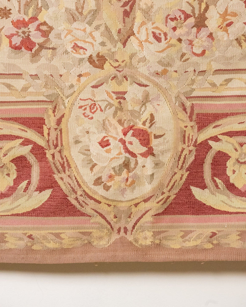 19th-Century French Aubusson Tapestry — close-up of floral design in muted colors