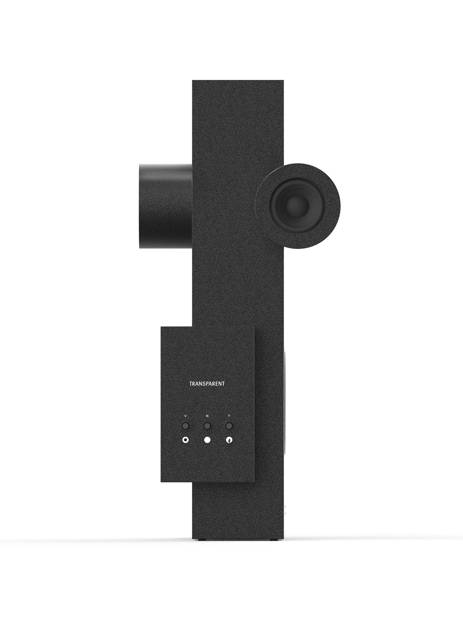 Brutalist Speaker Black — side view showing textured black finish