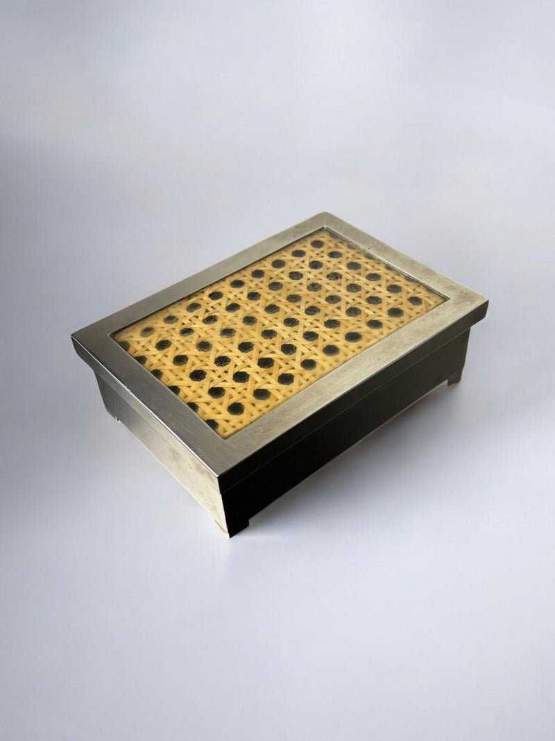 Lucite & Rattan Chromed Box, 1970s by Malamar Studio | The Oblist — vintage rattan and chrome design