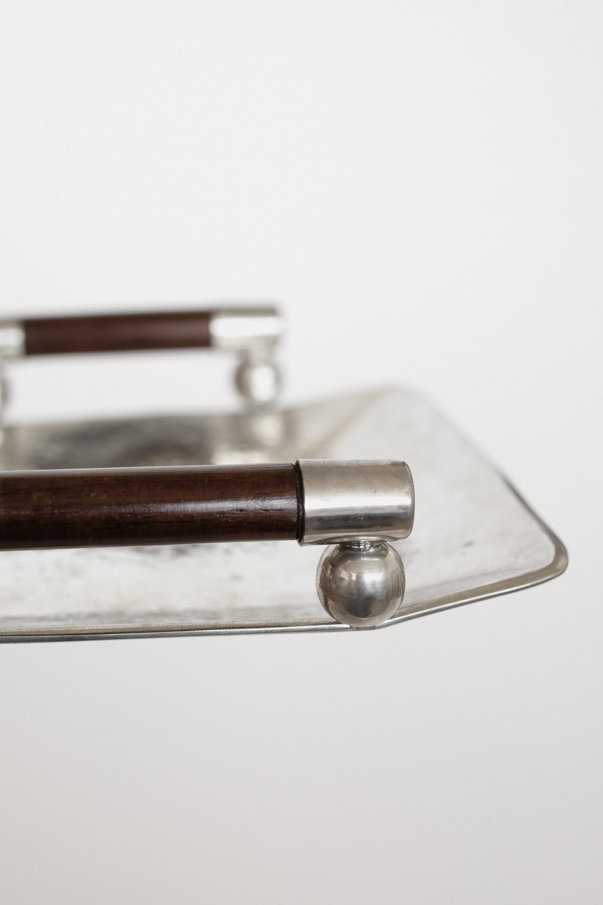 Hammered Pewter Tray with Wooden Handles by Schohaus — additional view