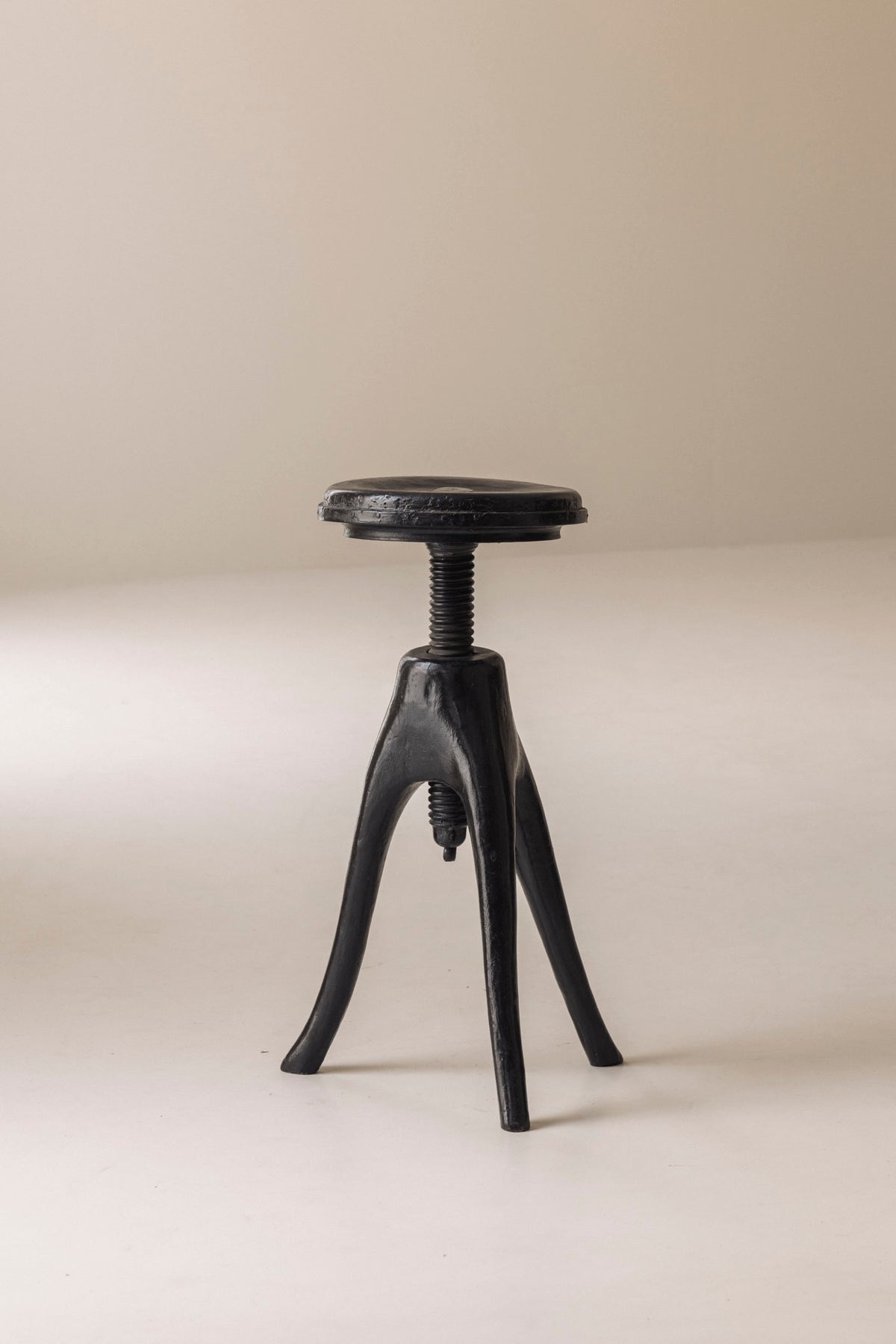 Danish Organic Tripod Stool with Adjustable Seat, Early 20th Century — side angle