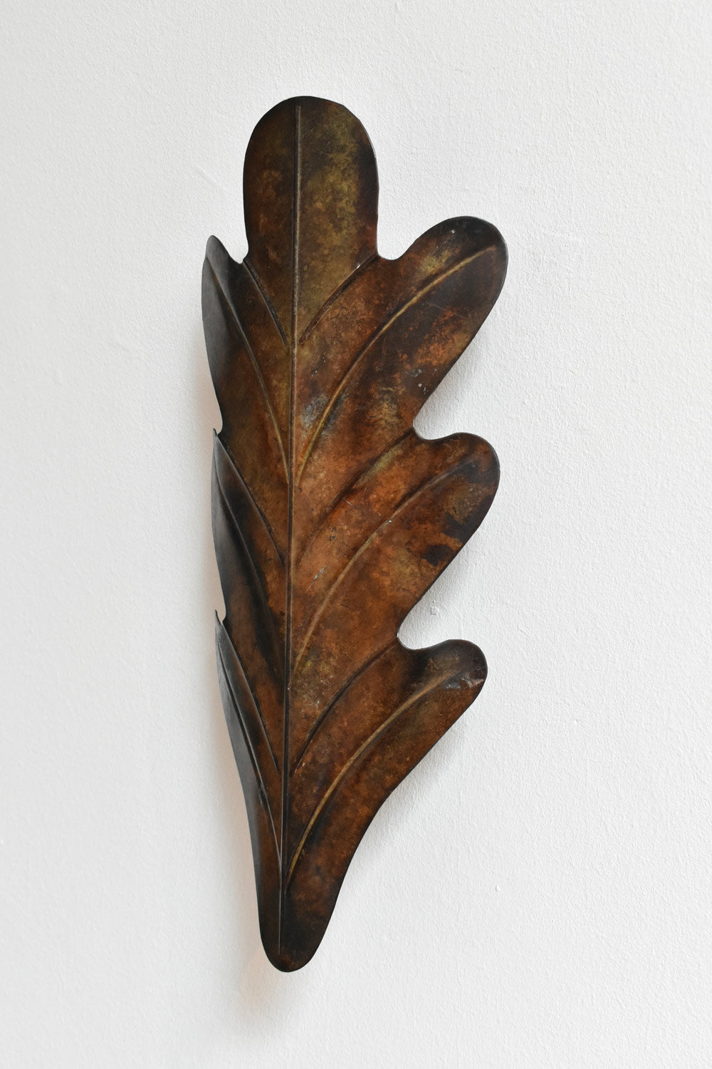 Pair of Painted Metal Acanthus Leaf Wall Sconces, 1970s — side angle showing textured metal finish