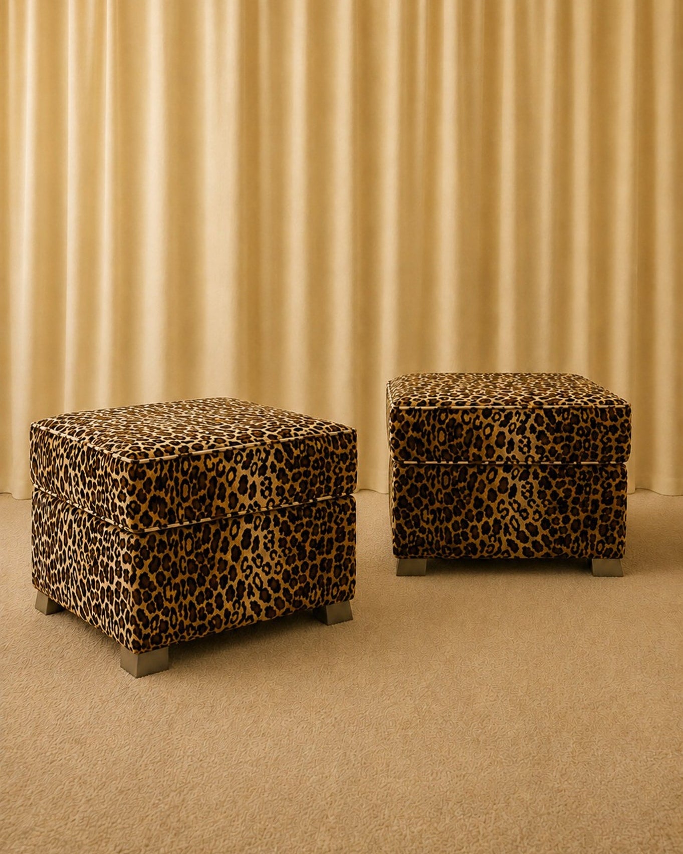 Pair of Leopard Upholstered Footstools by Truffe Studio | The Oblist