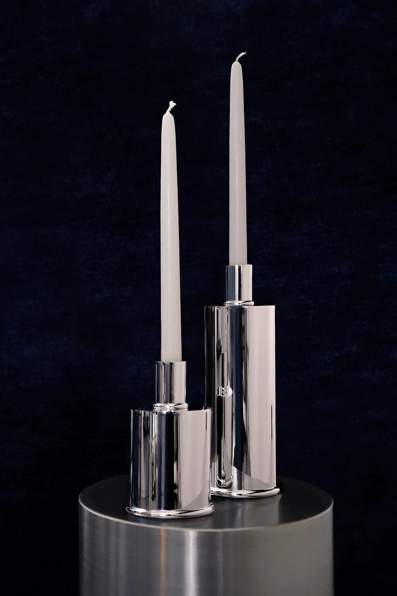 Elegant Candle Holders Silver Plated by CASPAL | The Oblist — silver finish, modern design