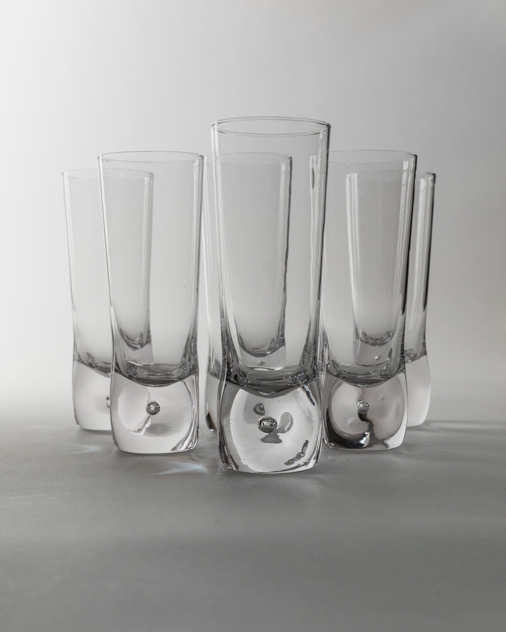 Set of 6 Vintage Murano Glasses, Italy 70s — side angle showing clear glass with rounded bases