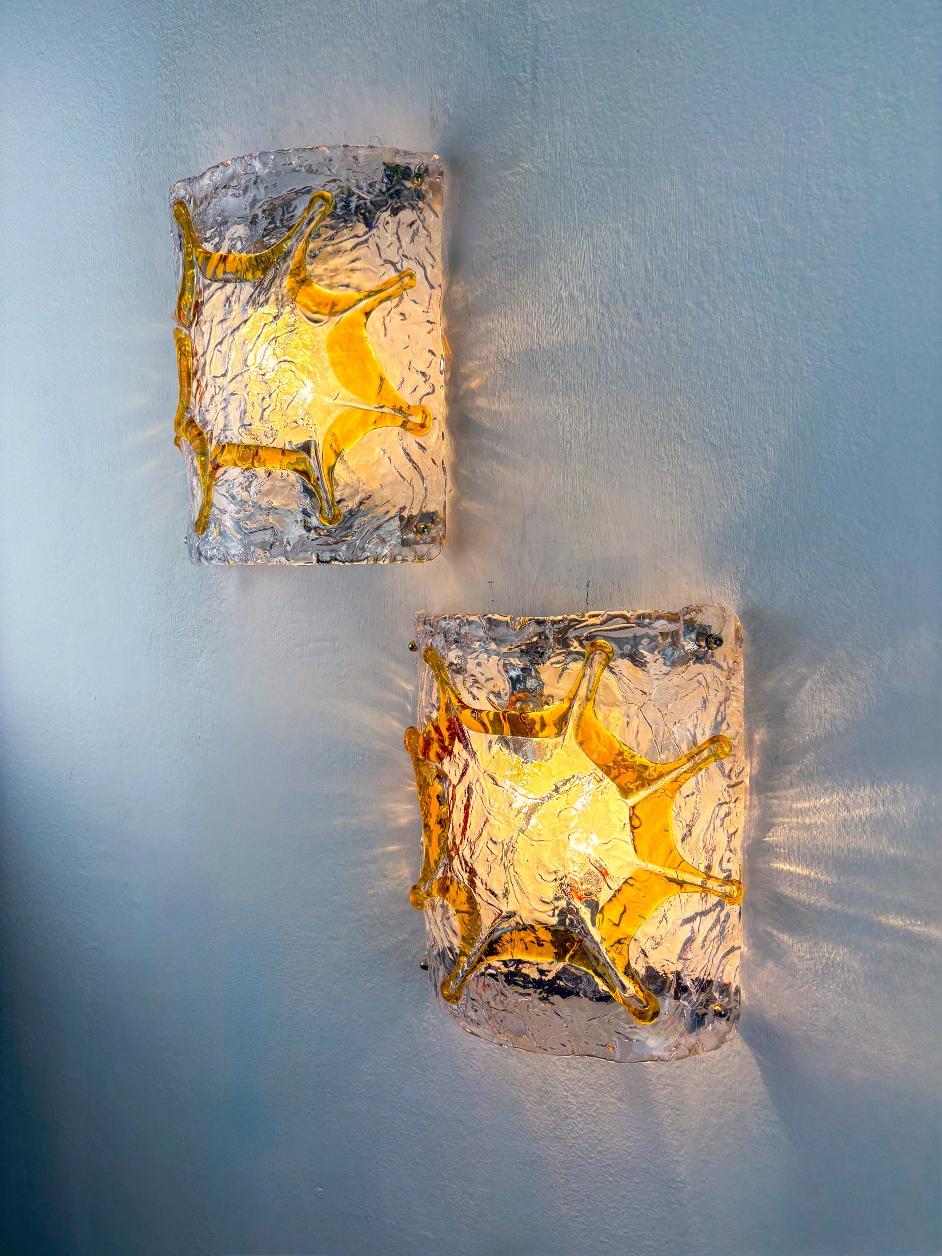 Pair of Mazzega Murano Wall Lights, Orange Frosted Textured Glass, Italy, 1970s — alternate view