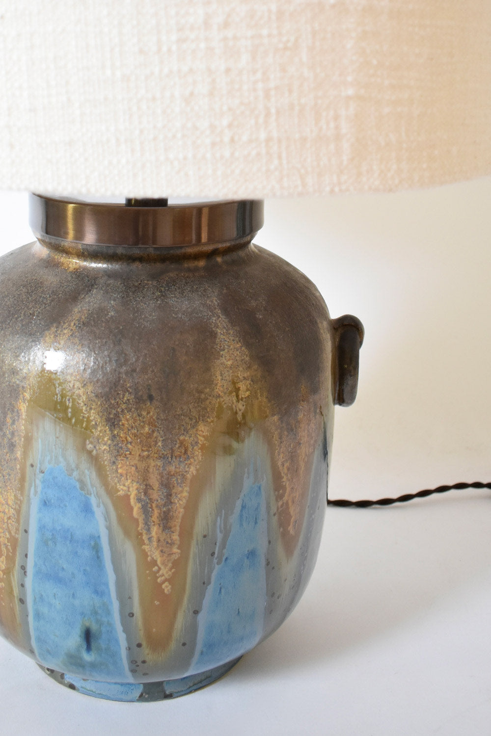 Lamp with Ring-shaped Handles, 1940s — side angle showing ceramic base with blue tones