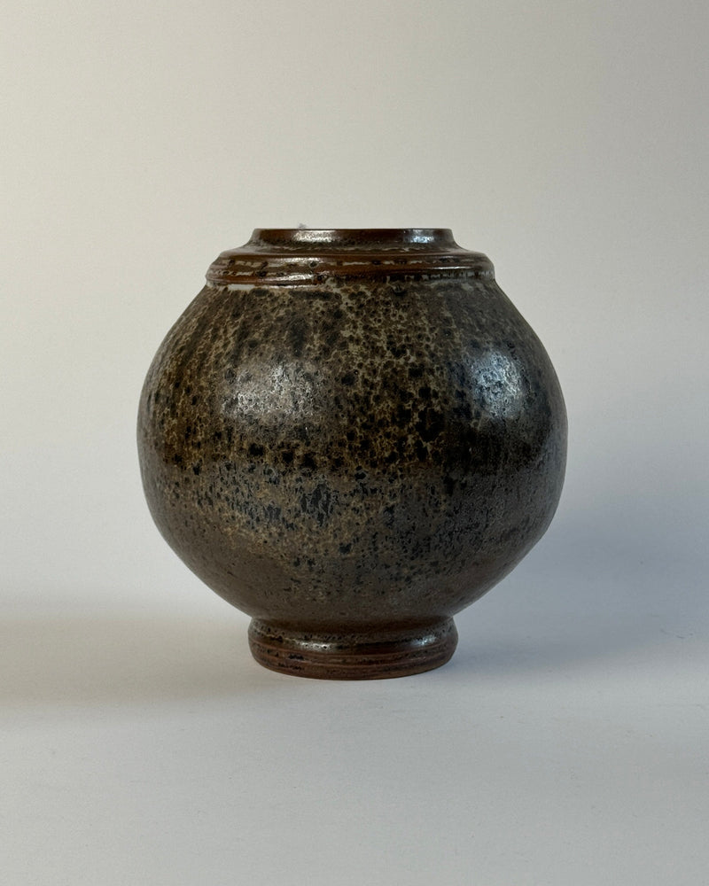 French Art Deco stoneware vase with speckled dark glaze, 1930