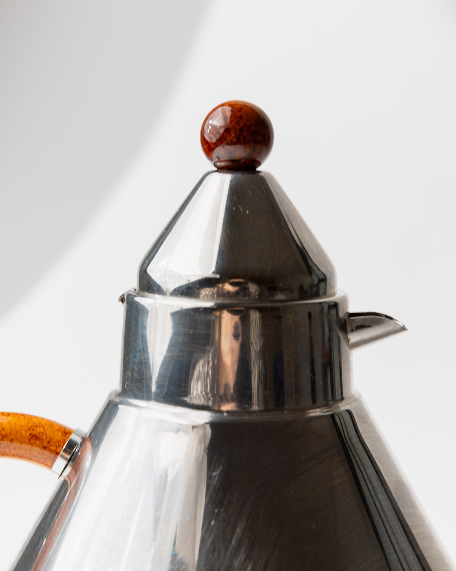 1980s Stainless Steel Kettle with Brown Handle Details