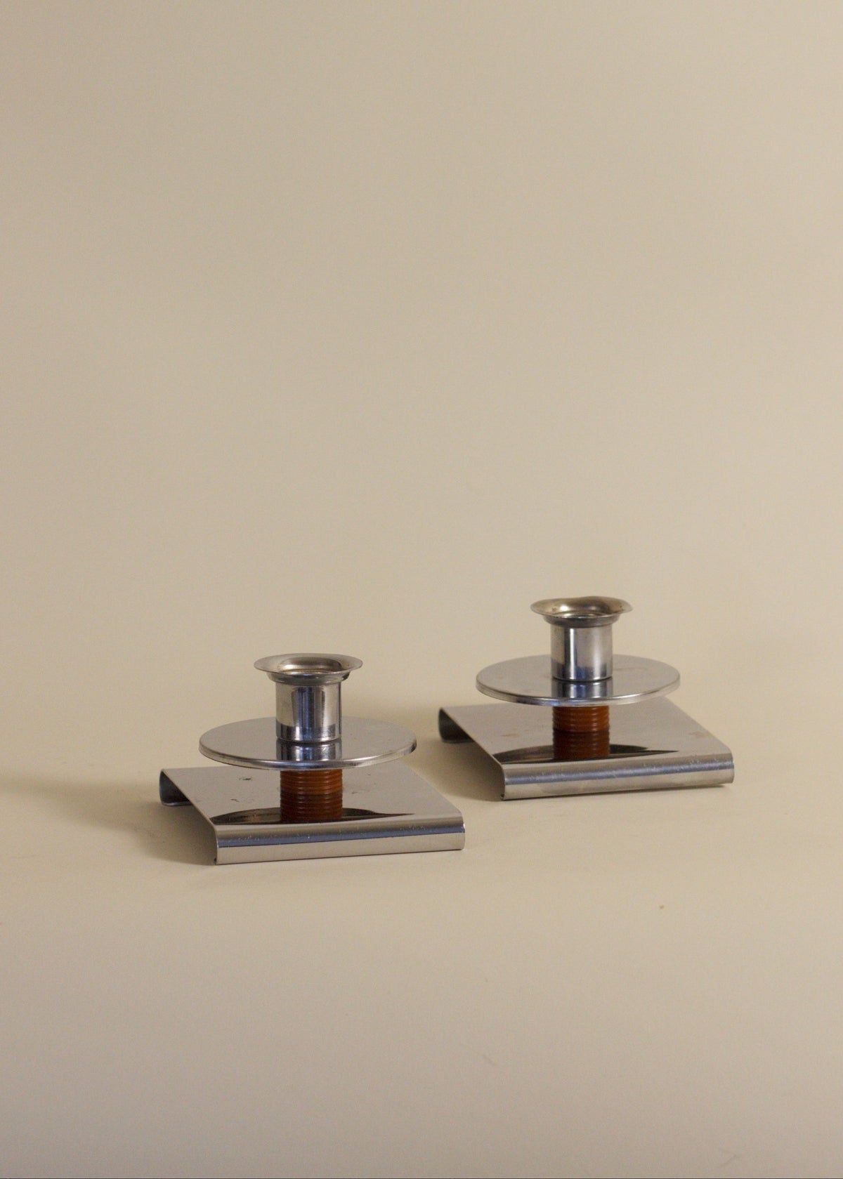 Pair of Art Deco Chrome Candlesticks — side angle
