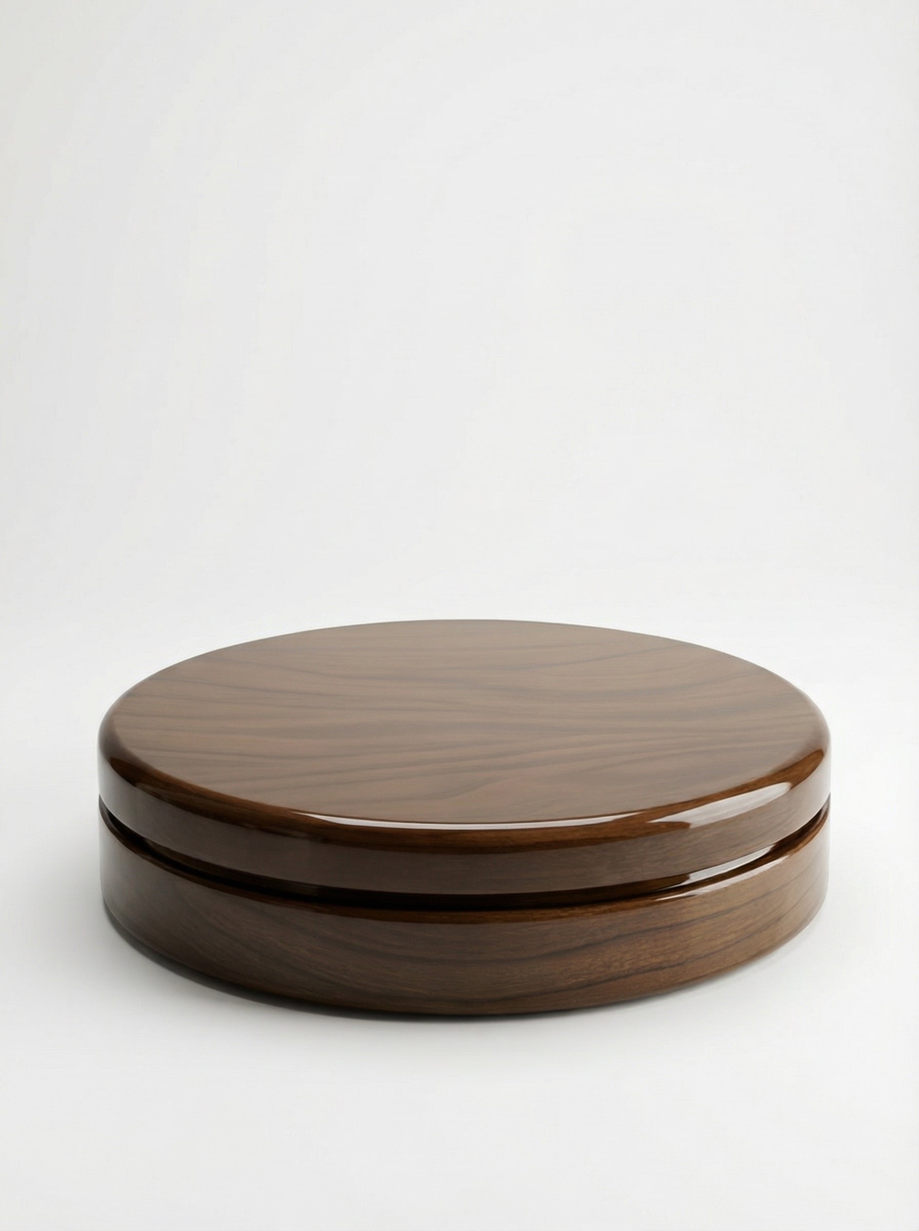 Yoyo Wooden Coffee Table — side angle showing round walnut surface
