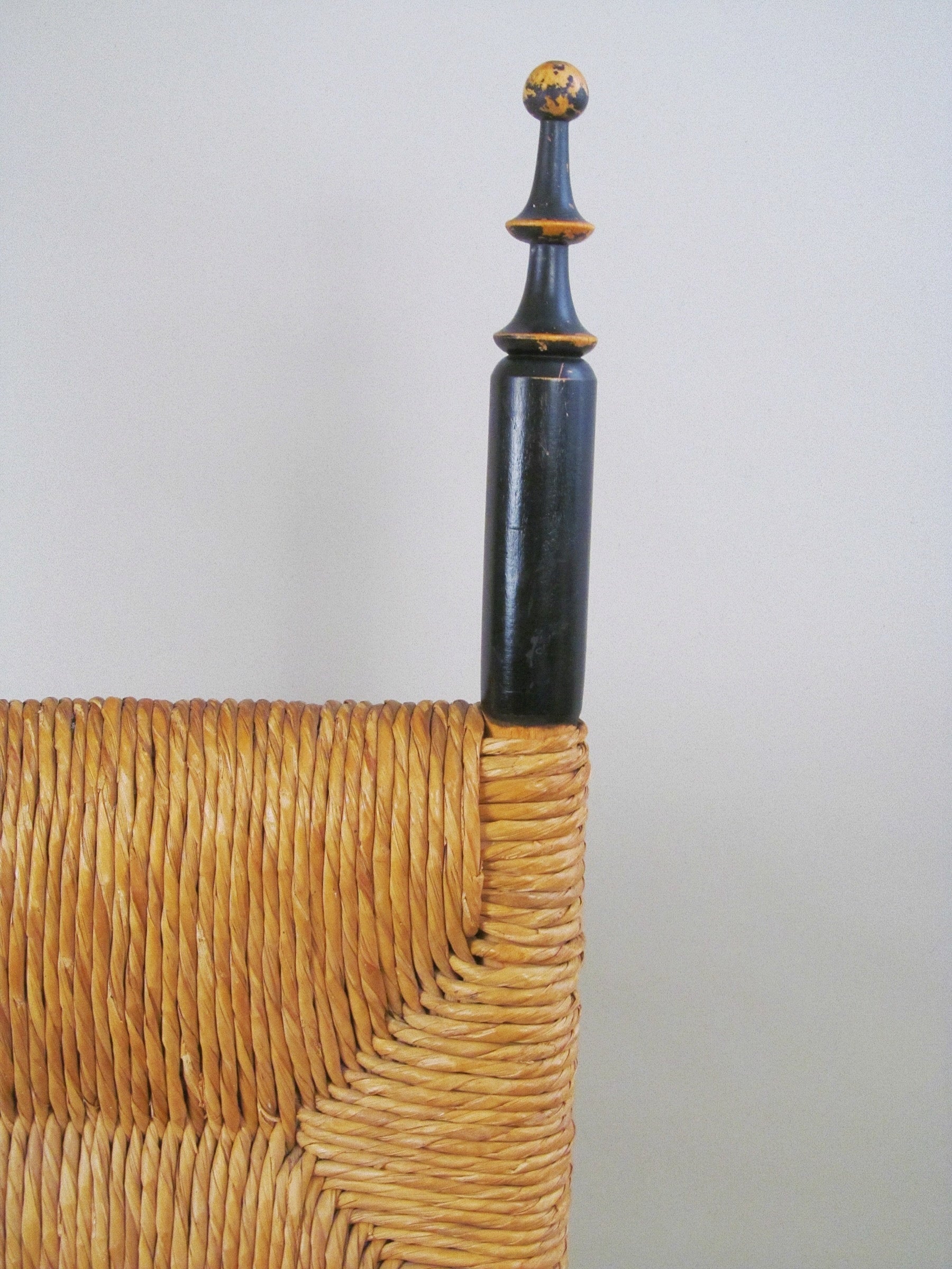 Set of Four European Rush-Back Chairs c.1950. — top view of woven rush seat