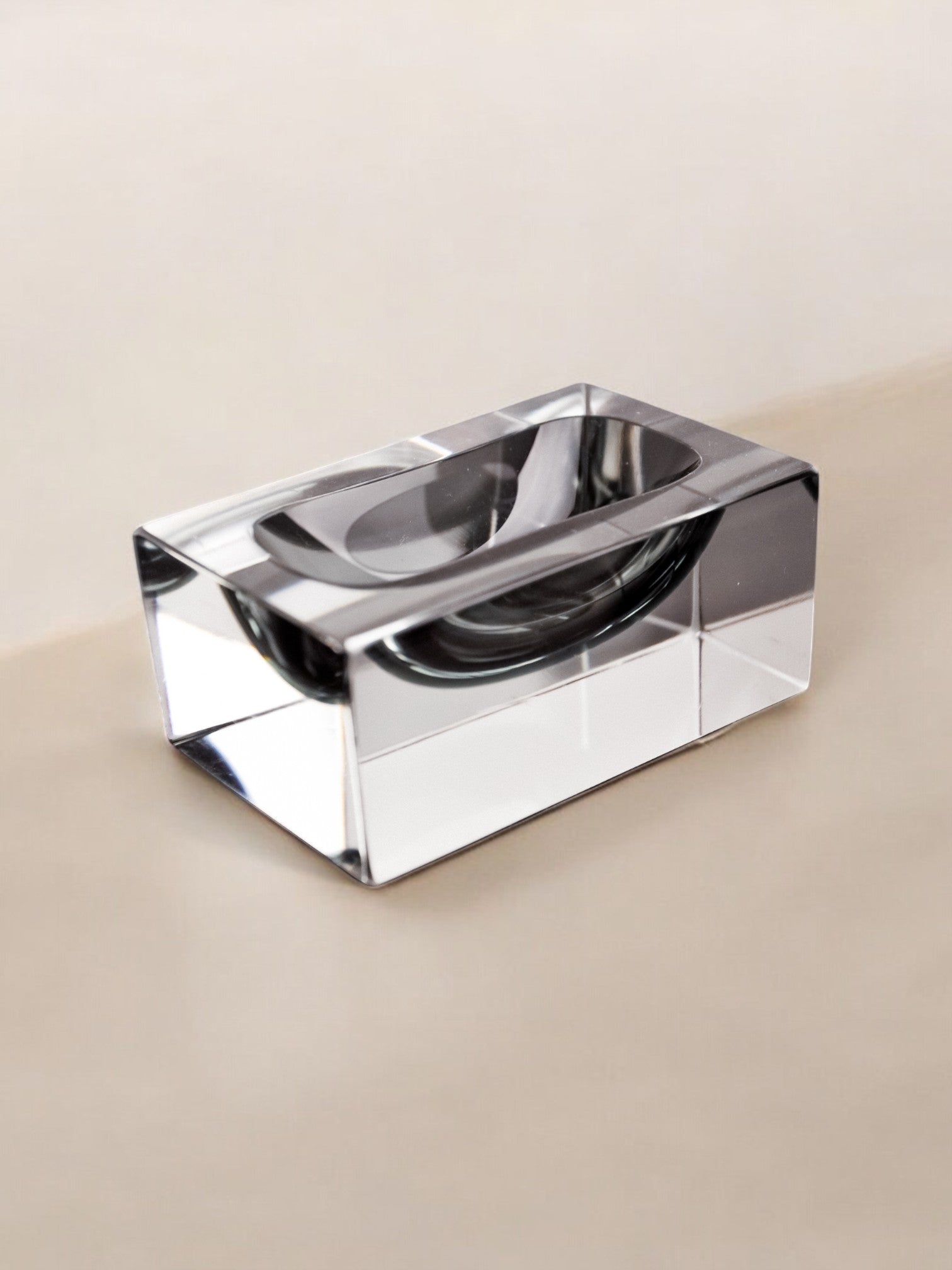 Sommerso ashtray by seguso, murano glass, italy, 1970's — lifestyle setting