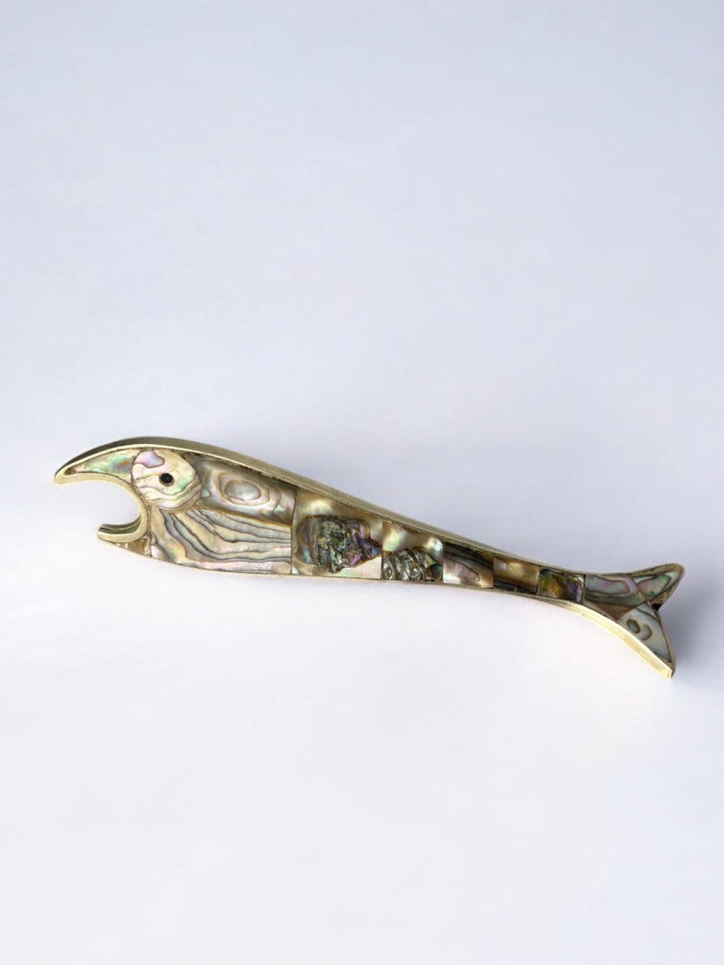 Fish Bottle Opener, Abalone shell & Alpaca, Mexico, circa 1980 by Malamar Studio | The Oblist — handcrafted abalone shell des