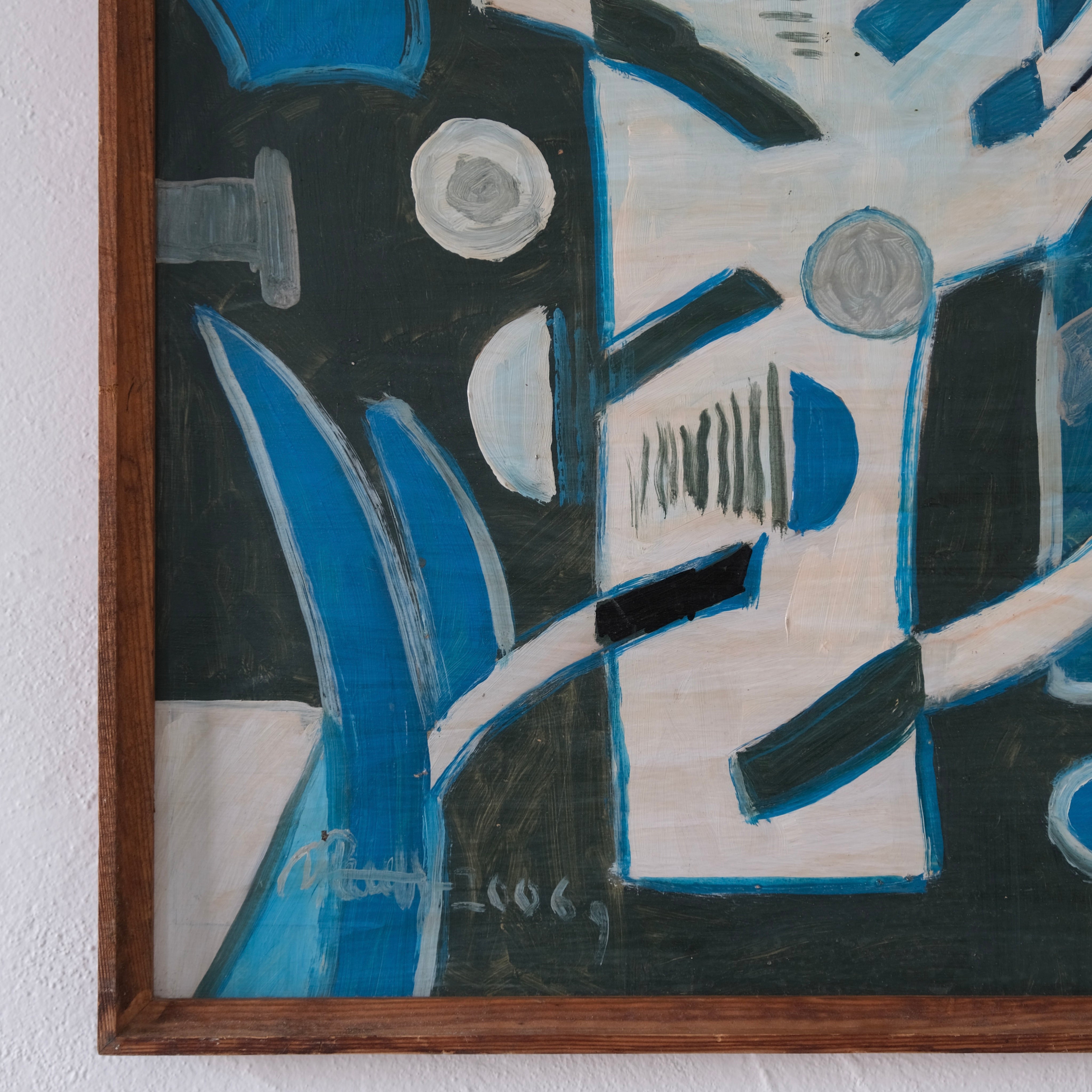 Uldis Rēdelis Blue Abstract Painting "Items", Latvia, 2006 — close-up of textured blue and black paint